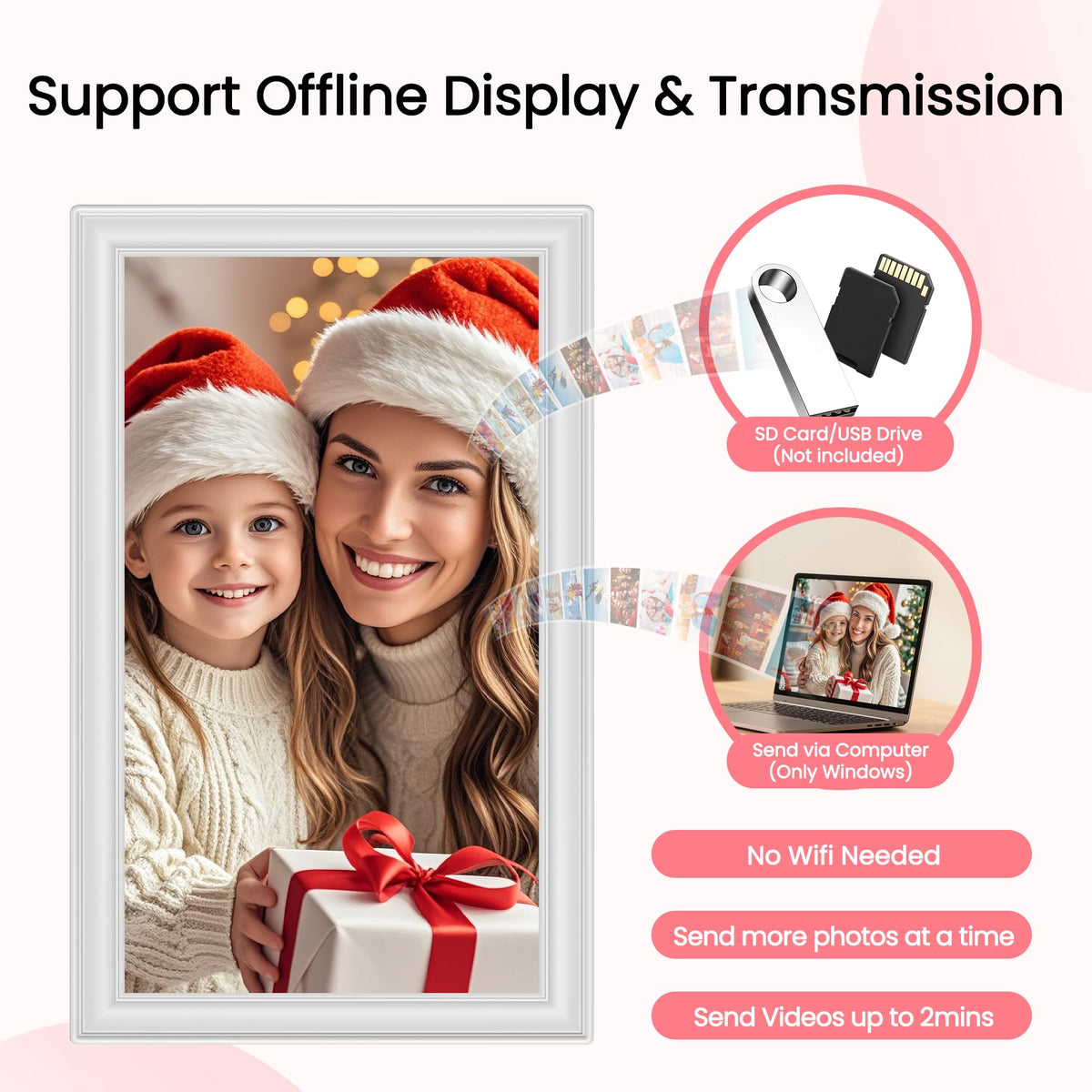 Frameo 15.6" White Digital Picture Frame 64GB Display NEW