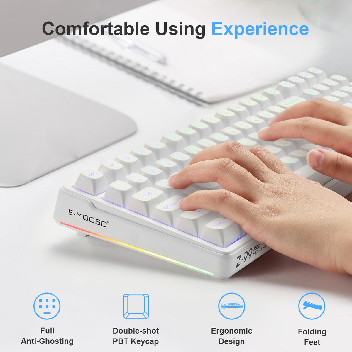 E-YOOSO White 96% Mechanical Gaming Keyboard Wired NEW