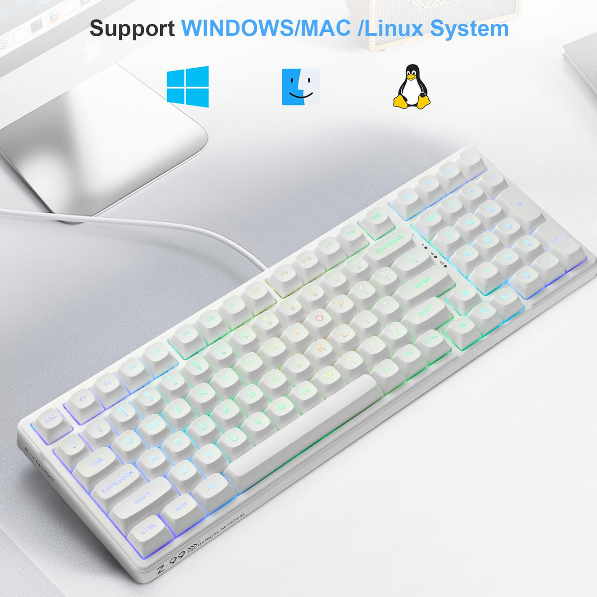 E-YOOSO White 96% Mechanical Gaming Keyboard Wired NEW