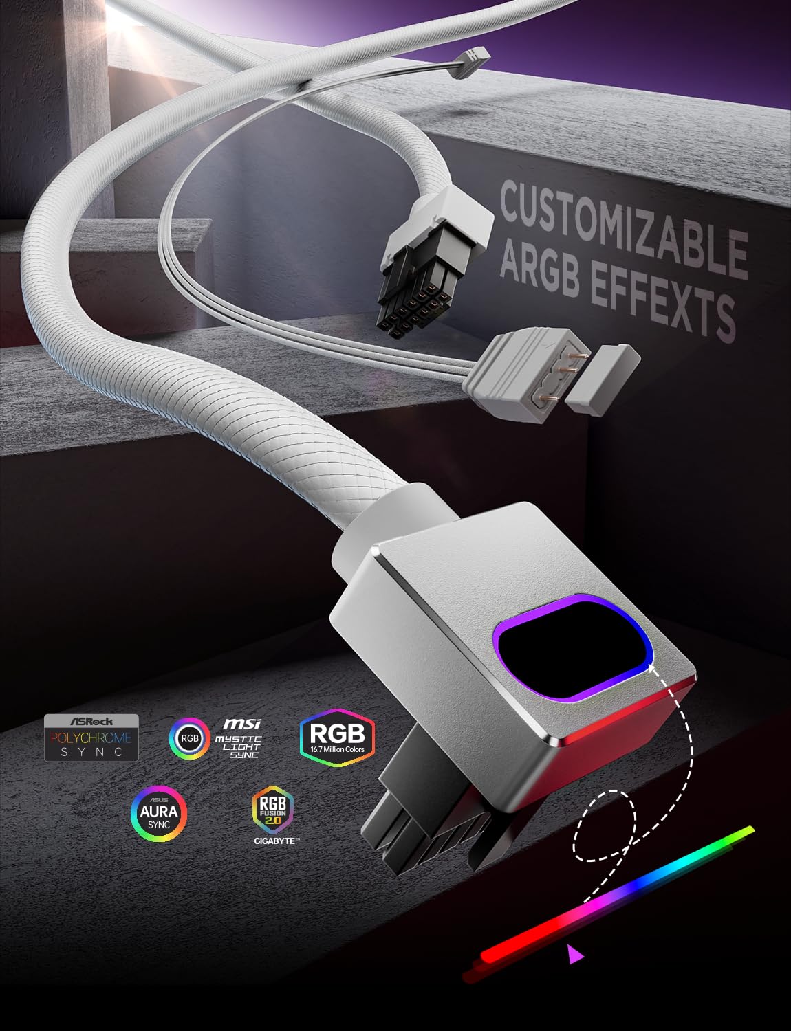 AsiaHorse Hydrus 12+4-Pin 12VHPWR GPU Modular Power Supply Cable White NEW