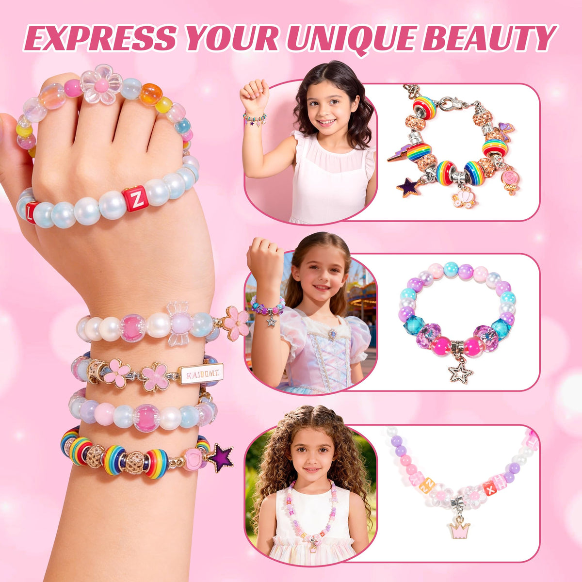 DIY Jewellery Making Kit Charm Bracelet Set - Pink NEW