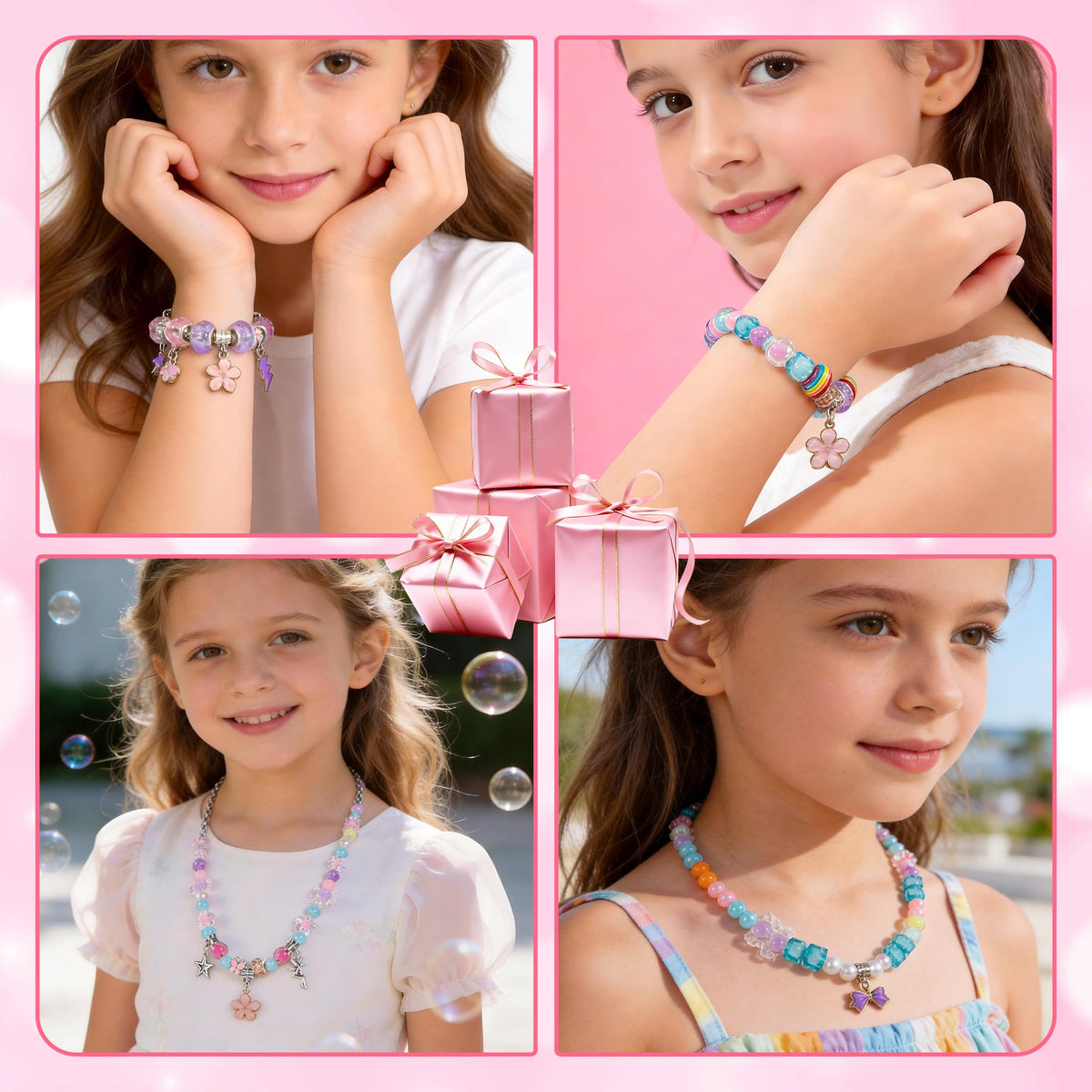 DIY Jewellery Making Kit Charm Bracelet Set - Pink NEW