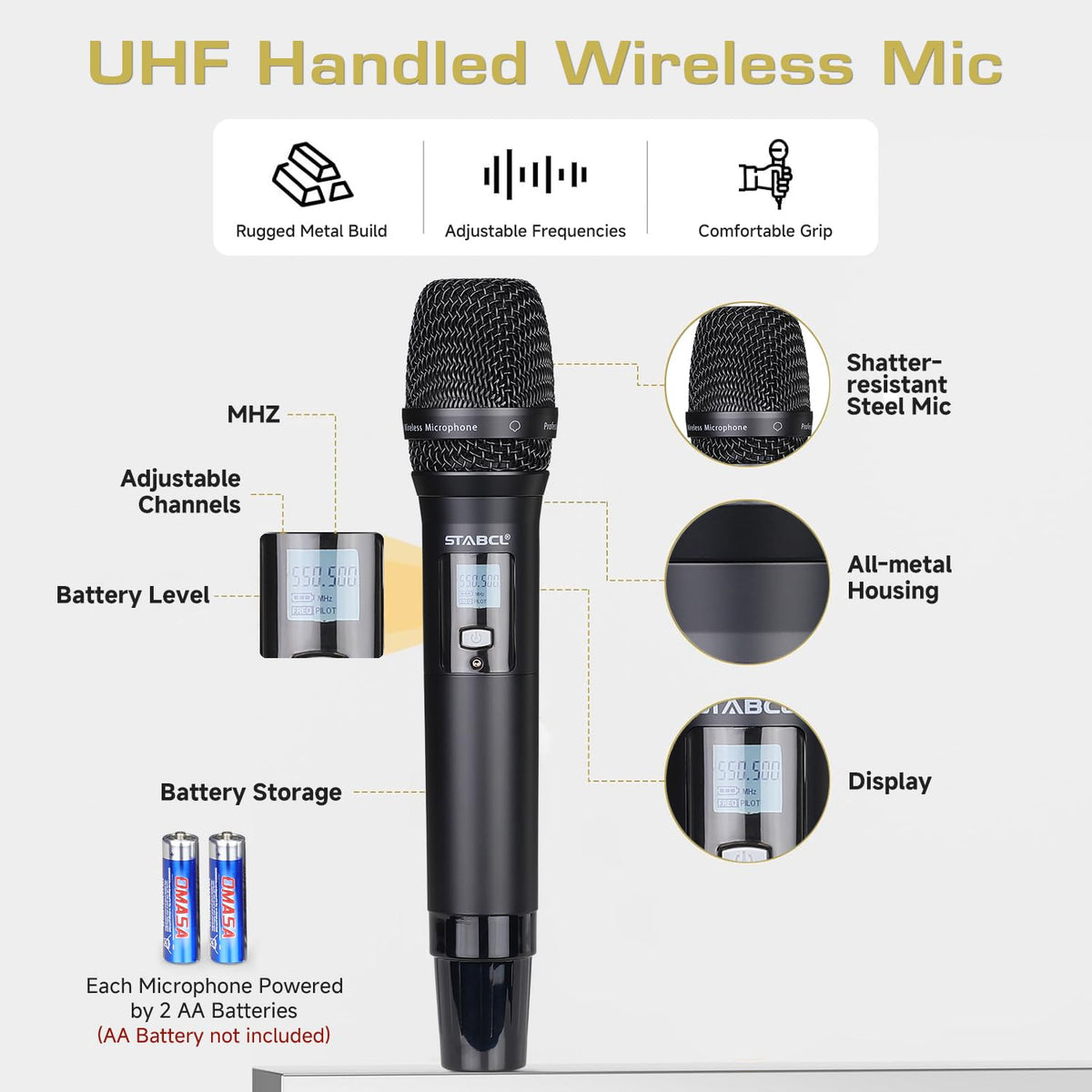 STABCL Dual Microphone Wireless System UHF Auto Scan Black Set NEW