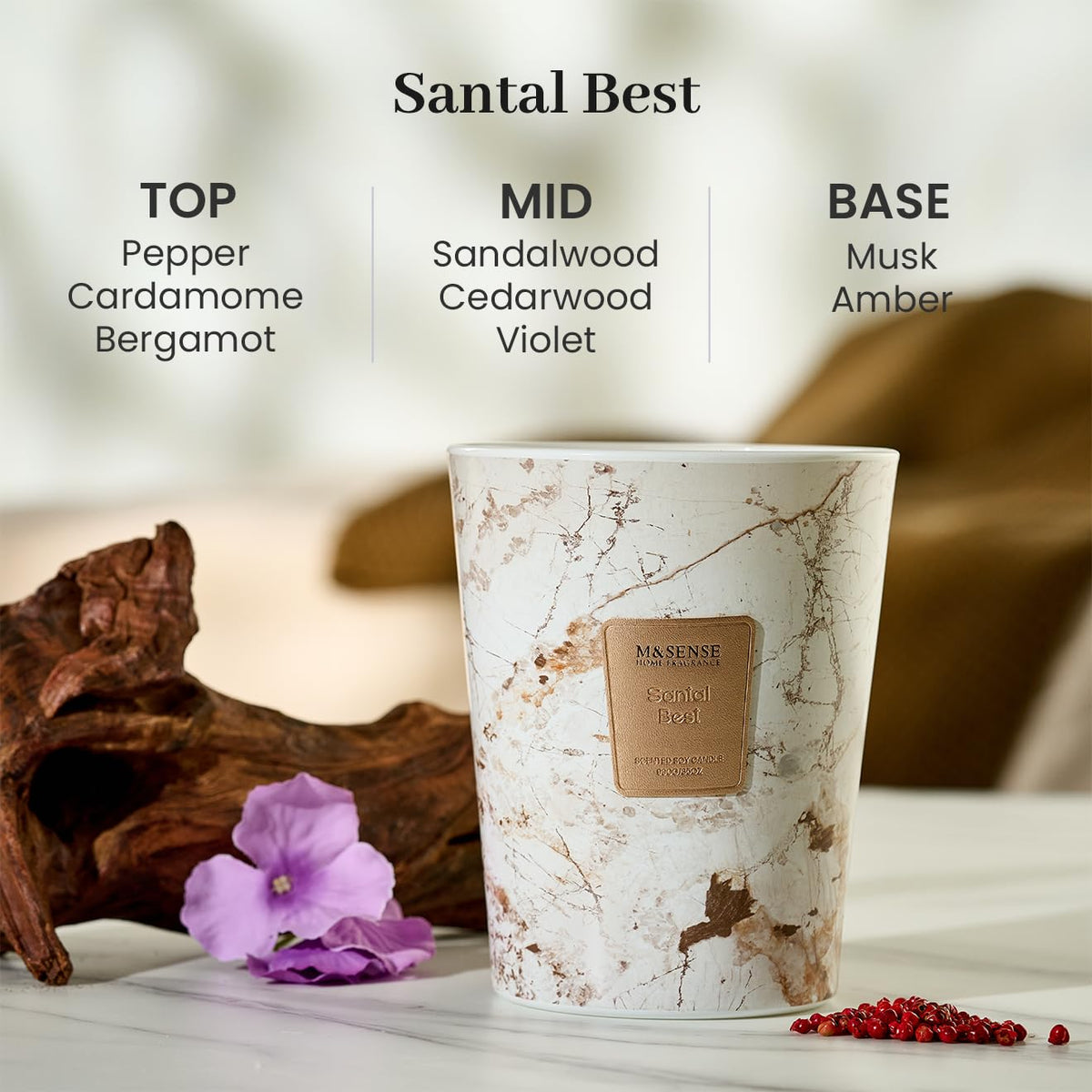 M&SENSE Large Jar Candles Jar Candle Santal Scent White Brown 990g 35oz NEW