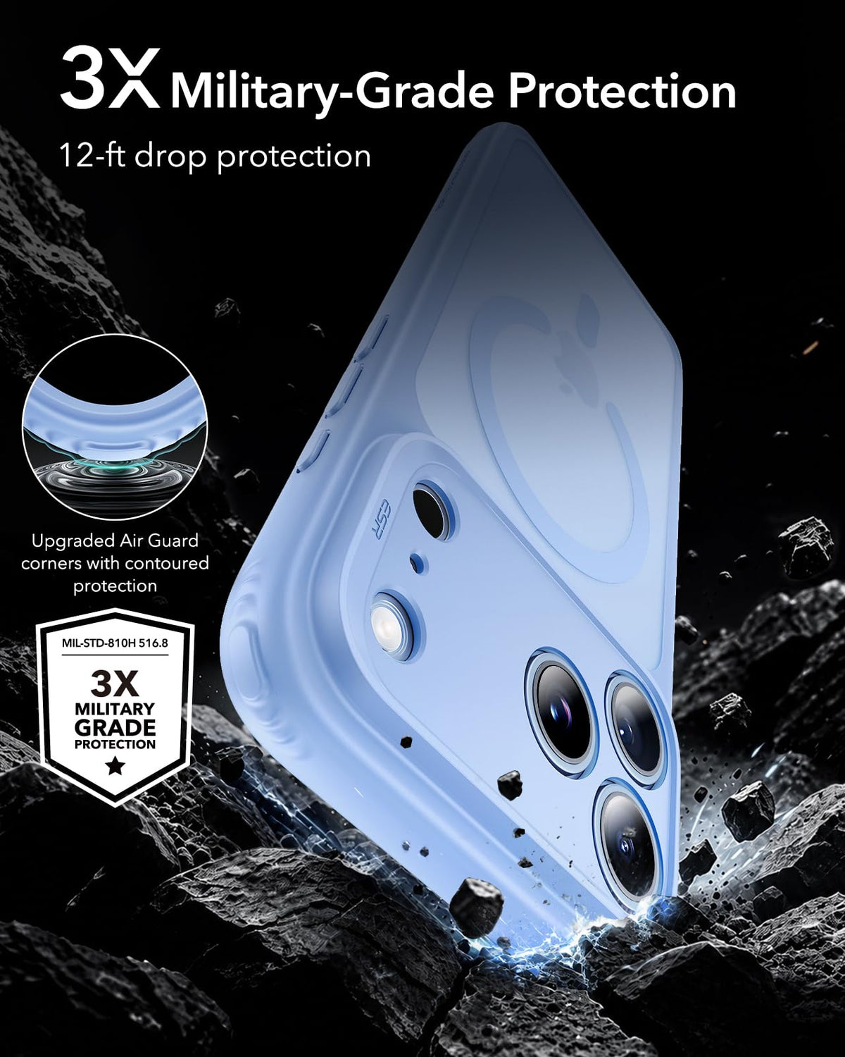 ESR Classic Phone Cases Hybrid iPhone 17 Pro Max Case Frosted Light Blue NEW