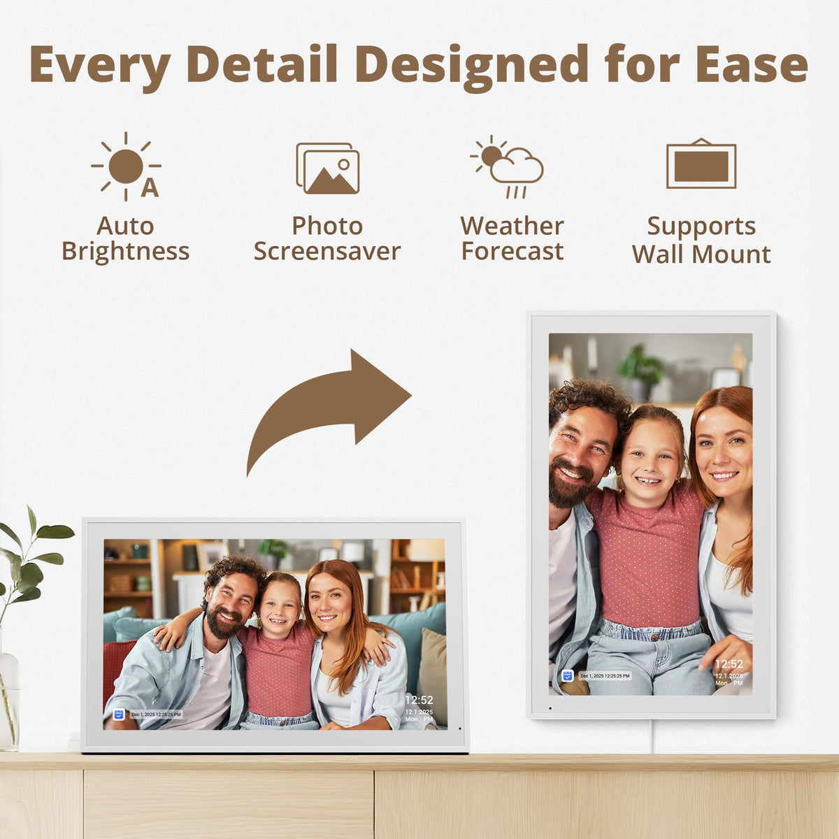 Dragon Touch 21.5" Digital Wall Calendar 1080P Full HD White NEW