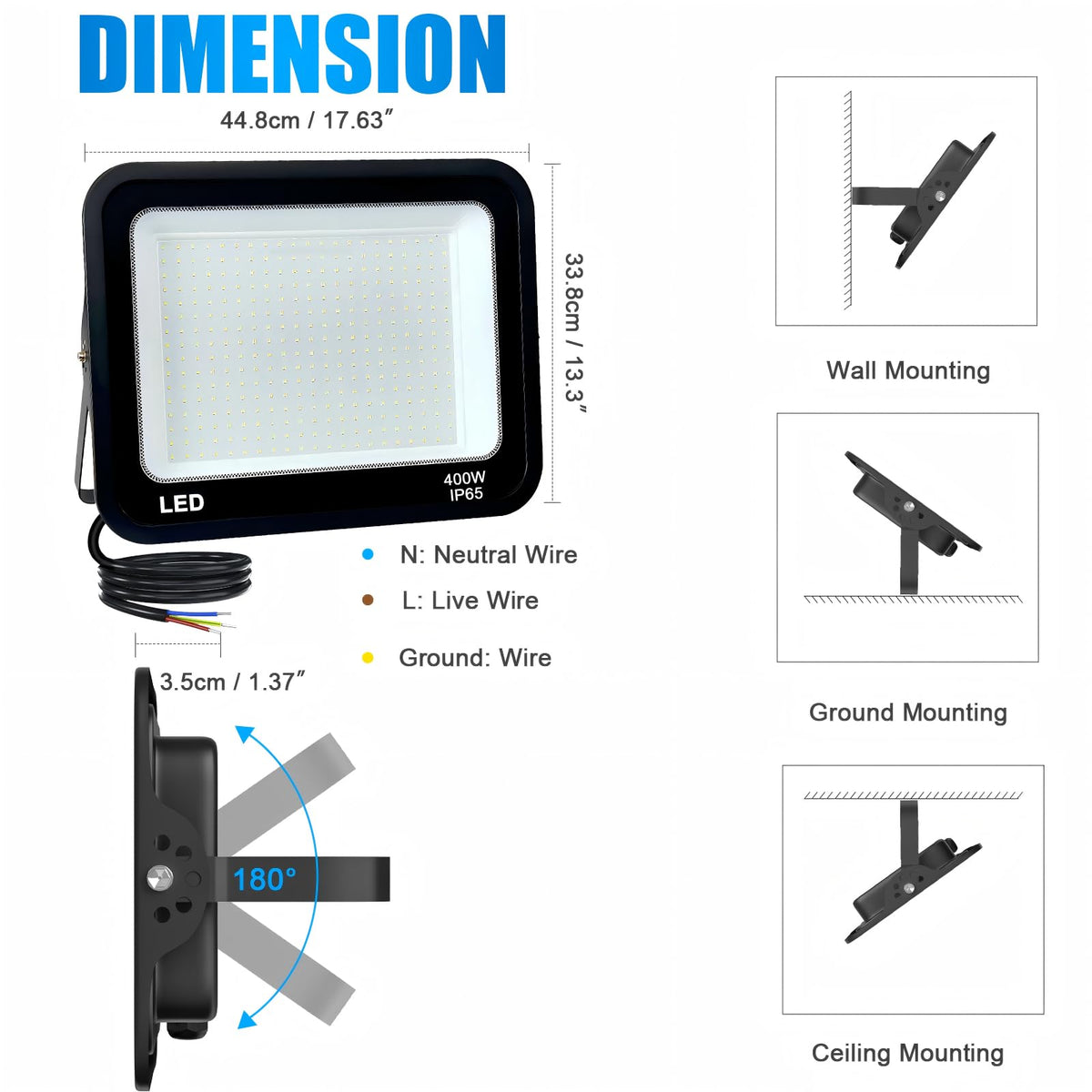 400W LED Floodlight 40000LM 6500K Daylight Patio Deck Lighting DEMO