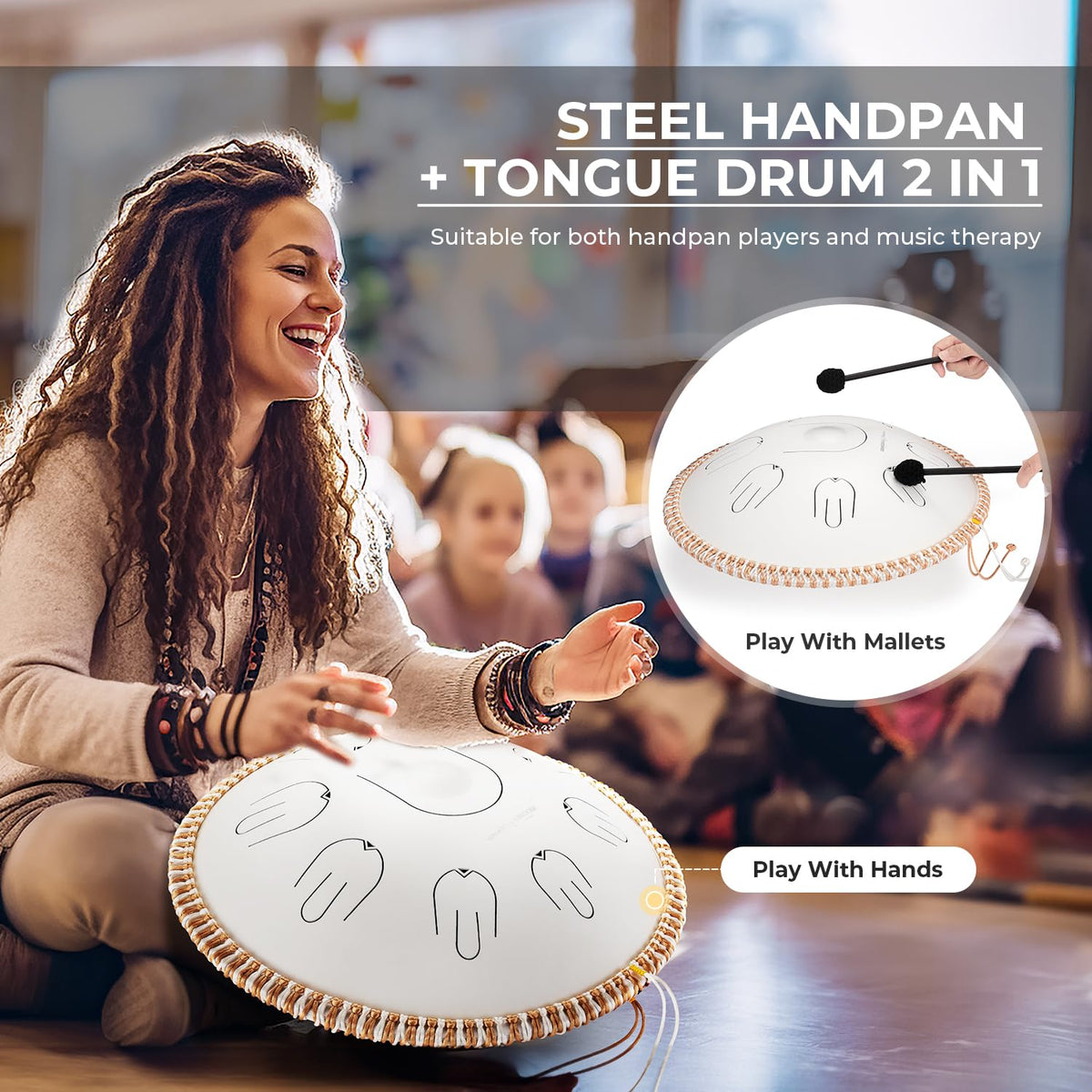 Moozica 14 Inch Steel Hand Drum Tongue 17 Notes White Percussion NEW