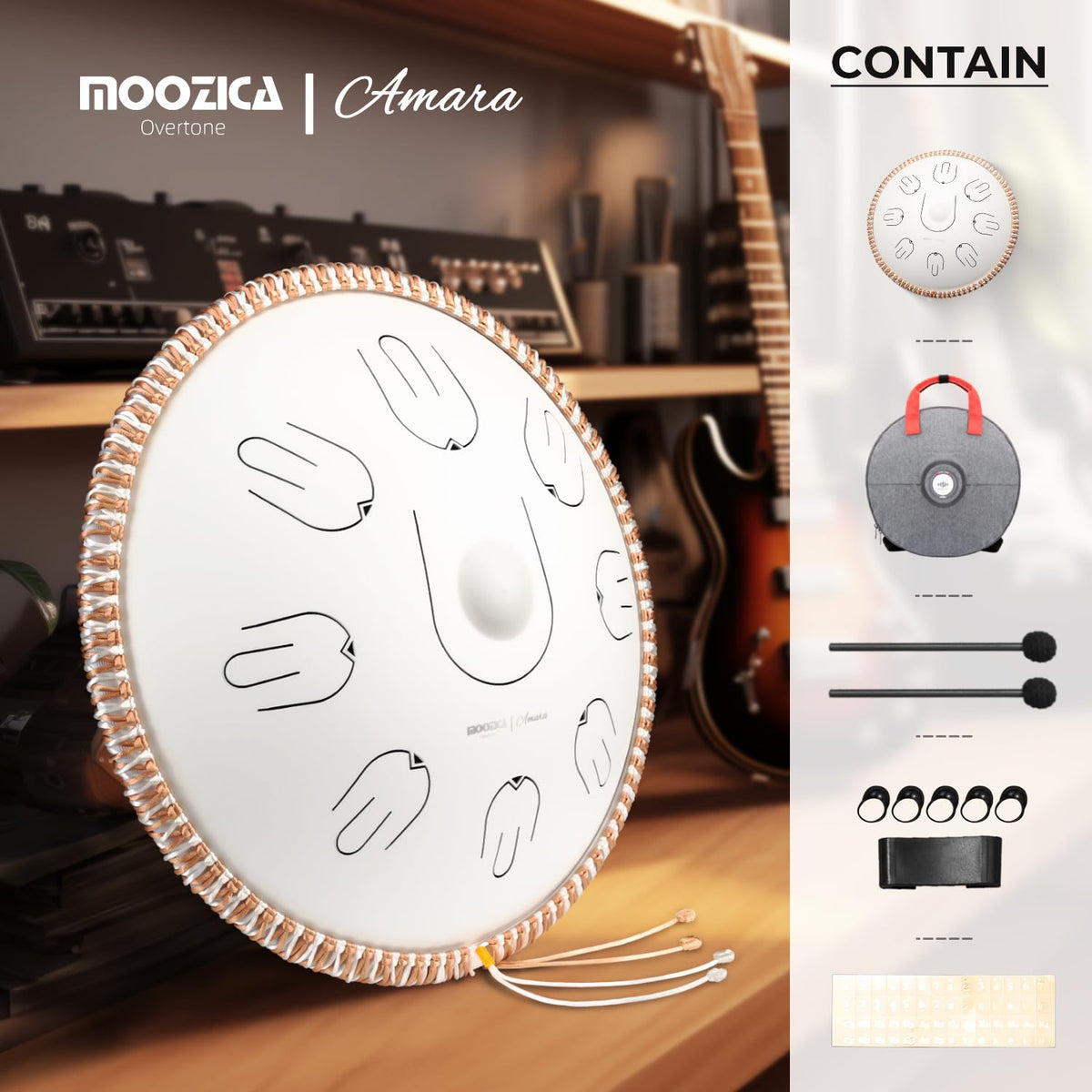 Moozica 14 Inch Steel Hand Drum Tongue 17 Notes White Percussion NEW