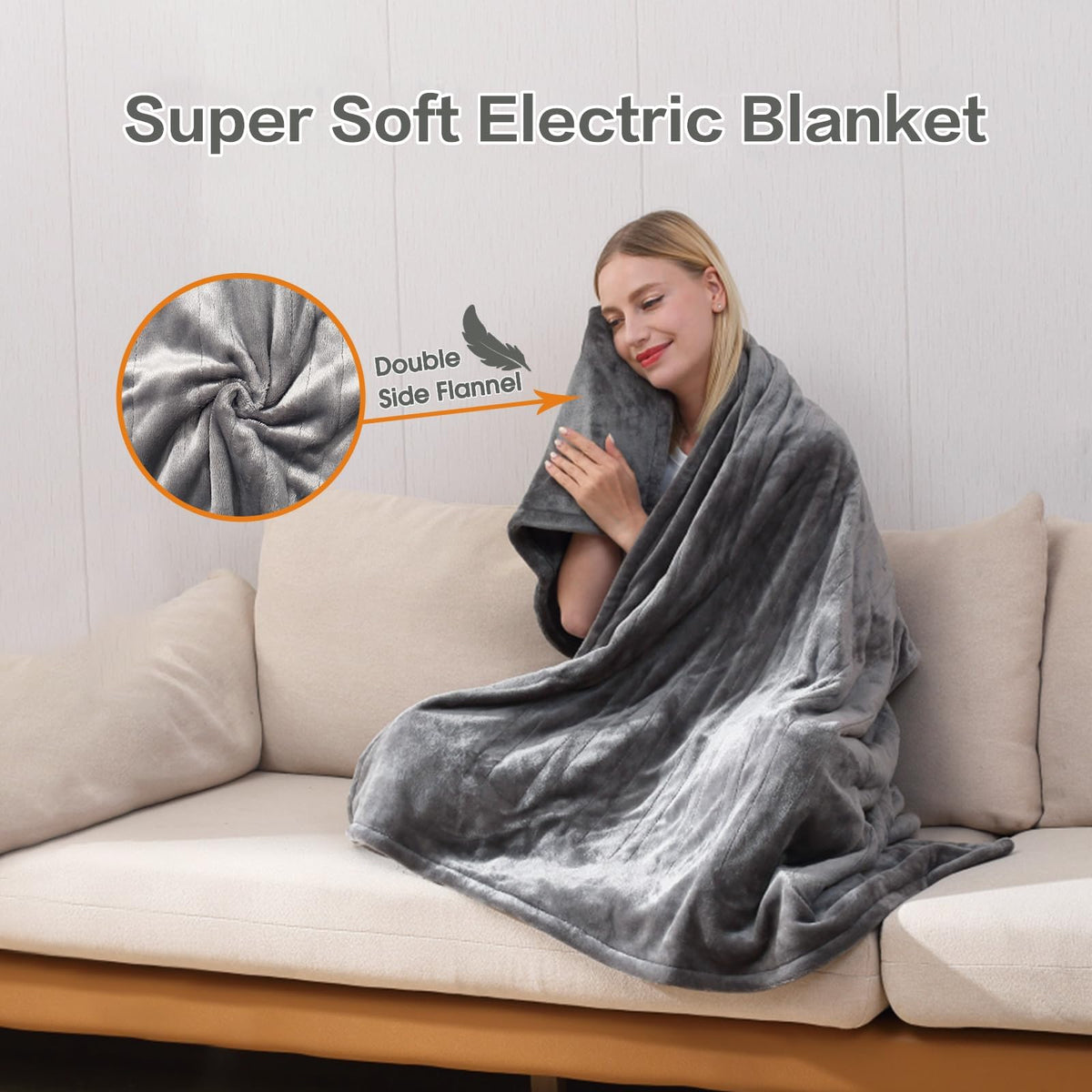 Electric Heated Throw Blanket Grey 140x80cm Cozy Soft Flannel DEMO