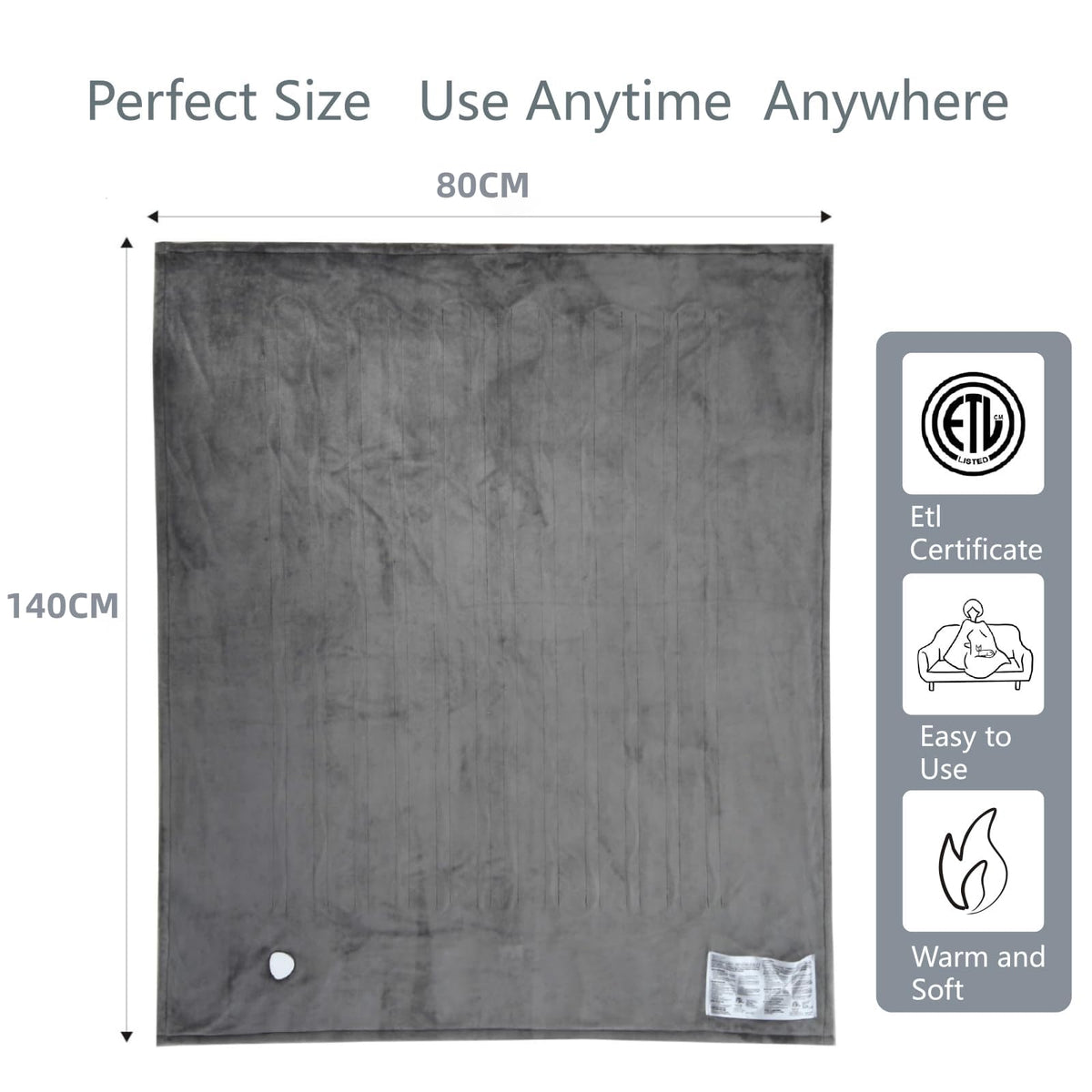 Electric Heated Throw Blanket Grey 140x80cm Cozy Soft Flannel DEMO