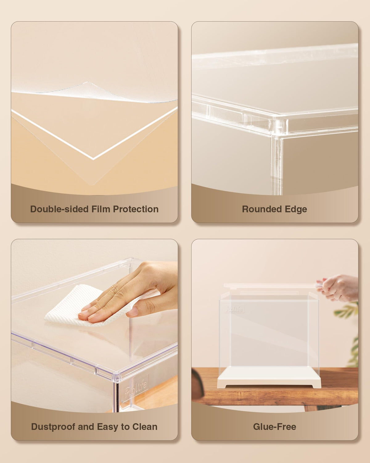 Rolife White Acrylic Display Case Dust Cover Collectibles 244x288x237mm DEMO