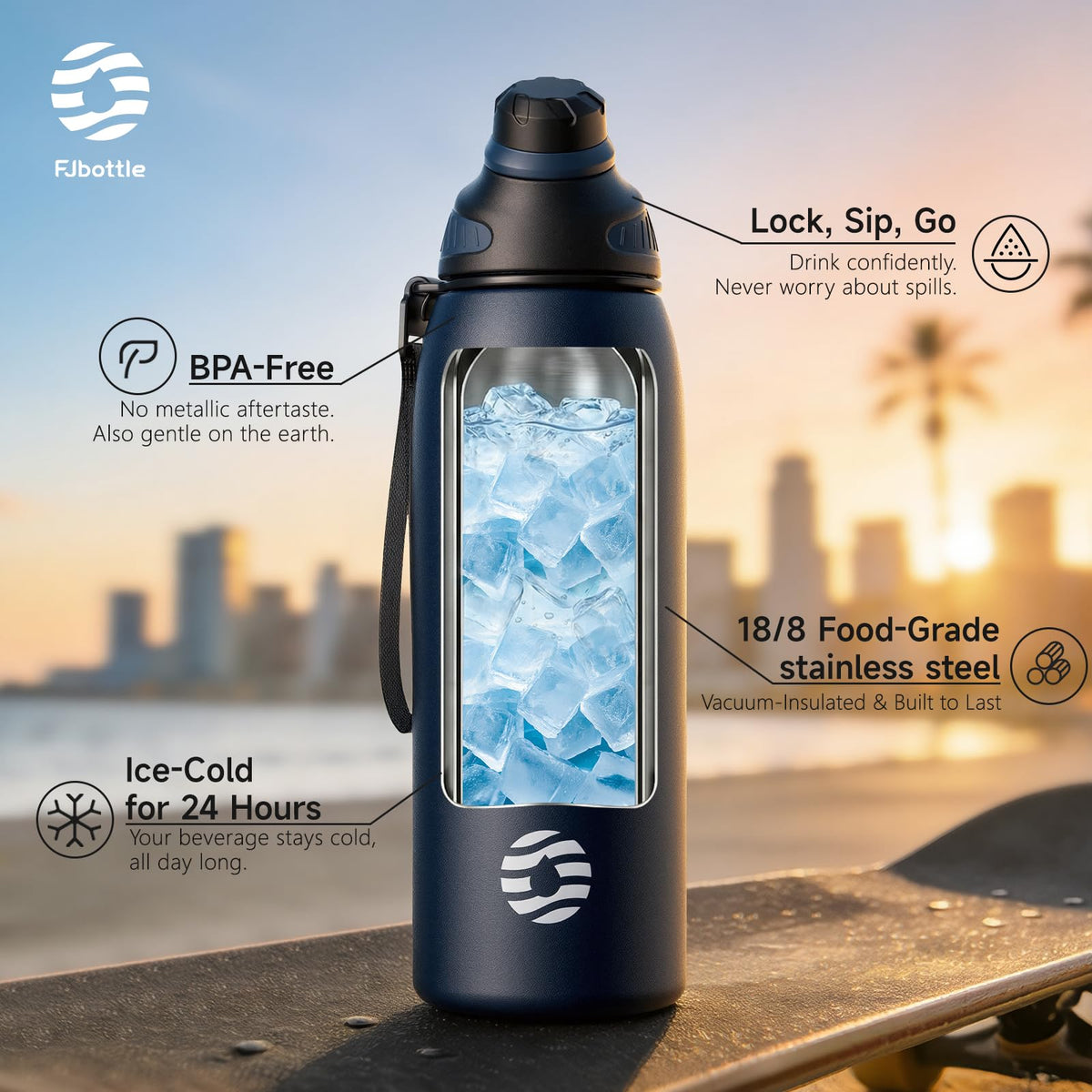 Fjbottle 800ml Stainless Steel Sports Water Bottle - Classic Navy Size 800ml NEW