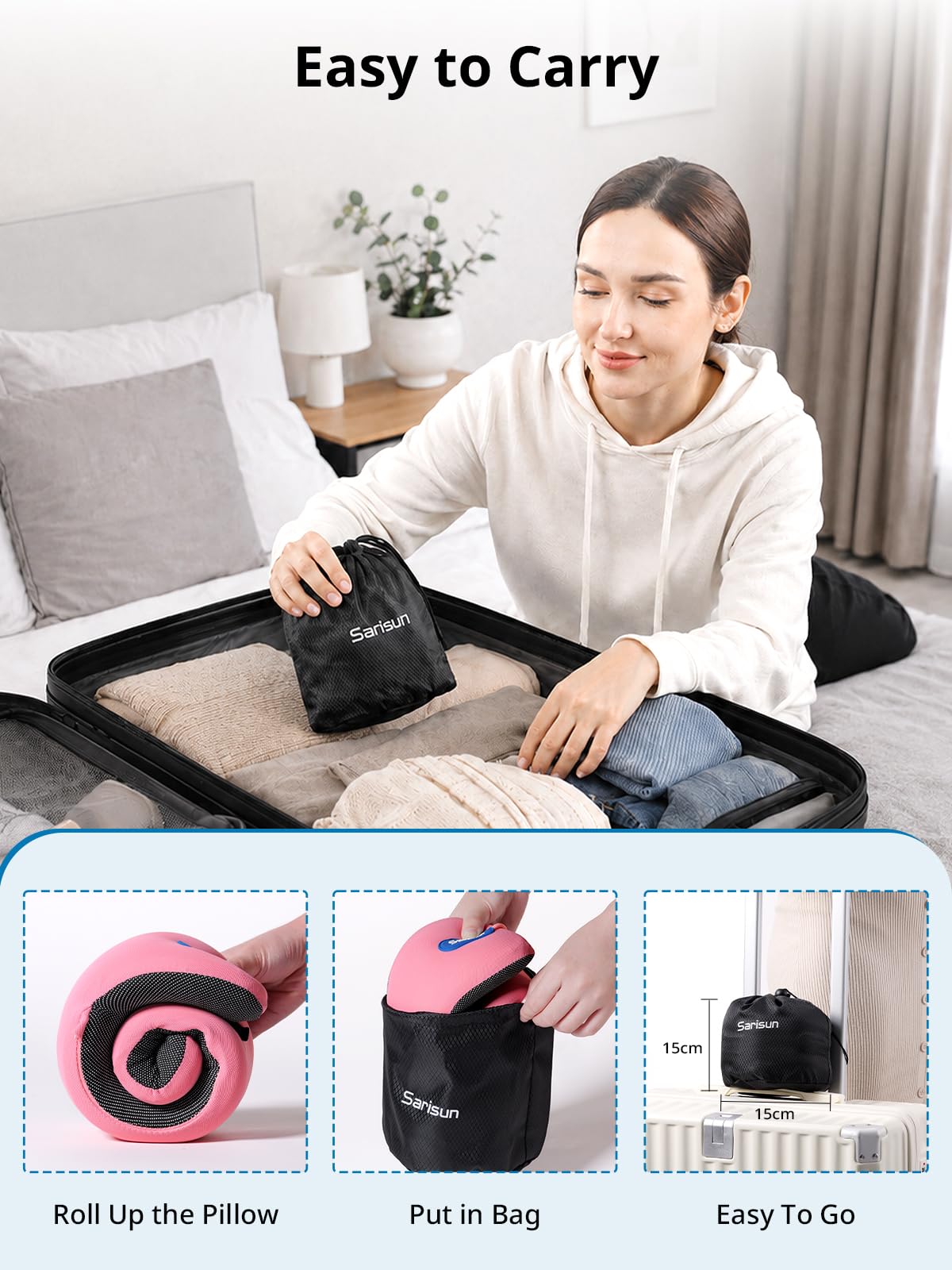 SARISUN Travel Neck Pillow Memory Foam with 3D Eye Mask - Black DEMO