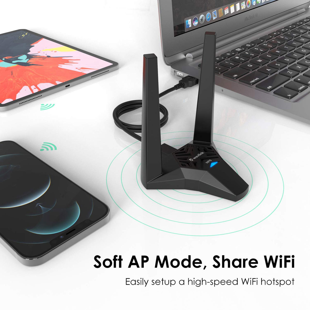 WAVLINK AC1300 USB 3.0 Wireless Network Adapter Black 1300Mbps NEW