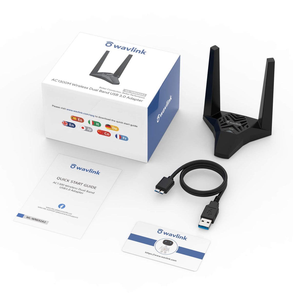 WAVLINK AC1300 USB 3.0 Wireless Network Adapter Black 1300Mbps NEW