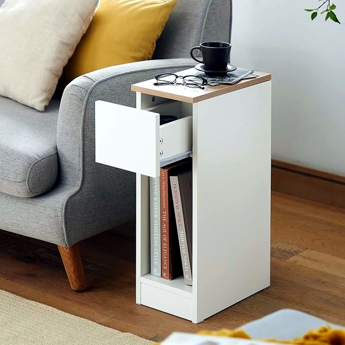 SoBuy White & Natural Wood Bedside Table with Drawer 60x20x33cm NEW
