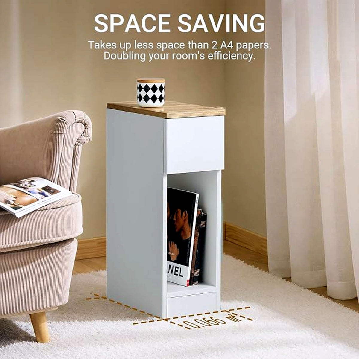 SoBuy White & Natural Wood Bedside Table with Drawer 60x20x33cm NEW