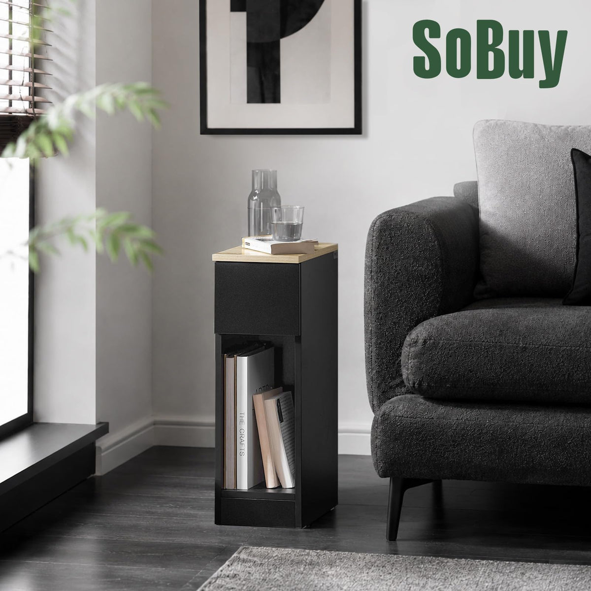 SoBuy White & Natural Wood Bedside Table with Drawer 60x20x33cm NEW