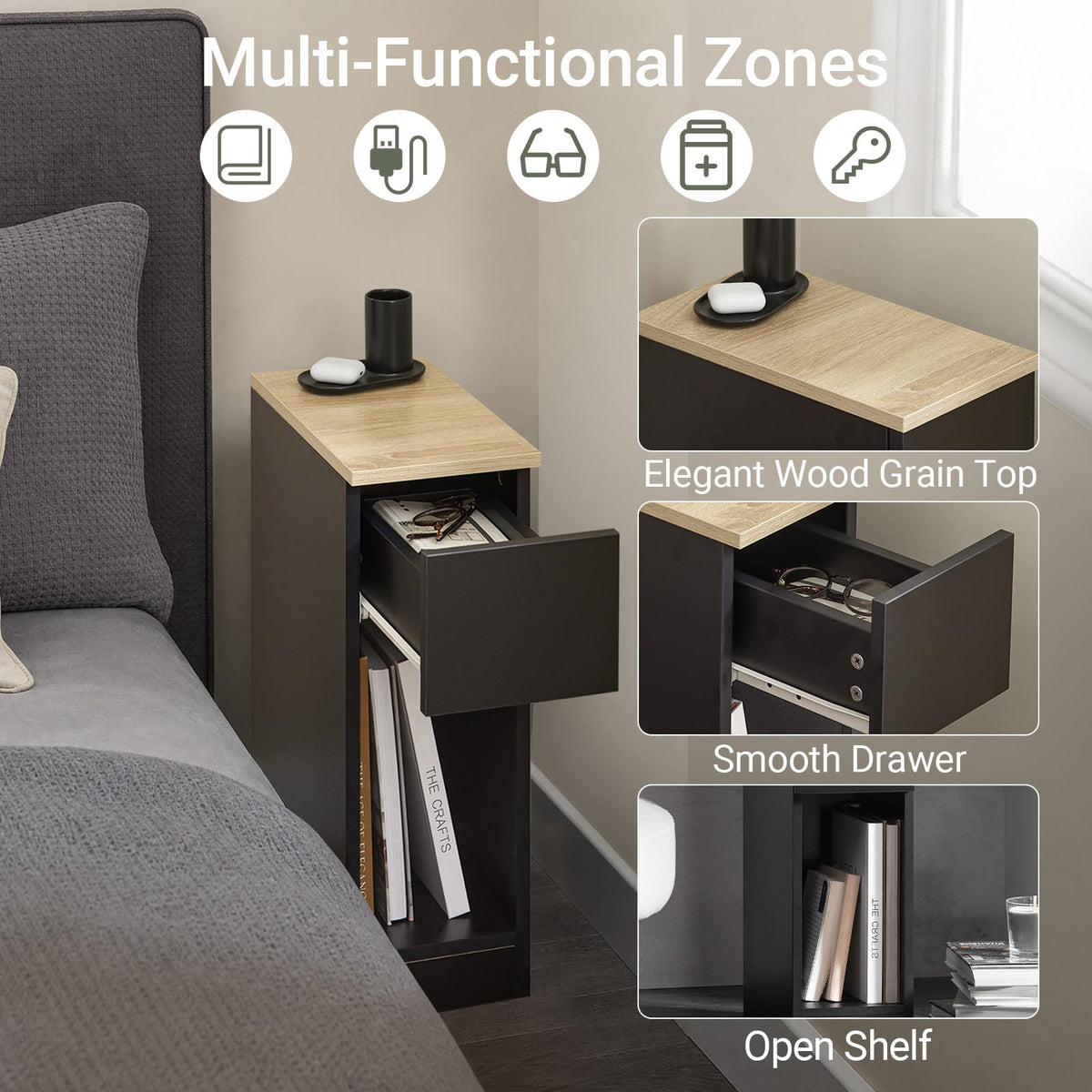 SoBuy White & Natural Wood Bedside Table with Drawer 60x20x33cm NEW