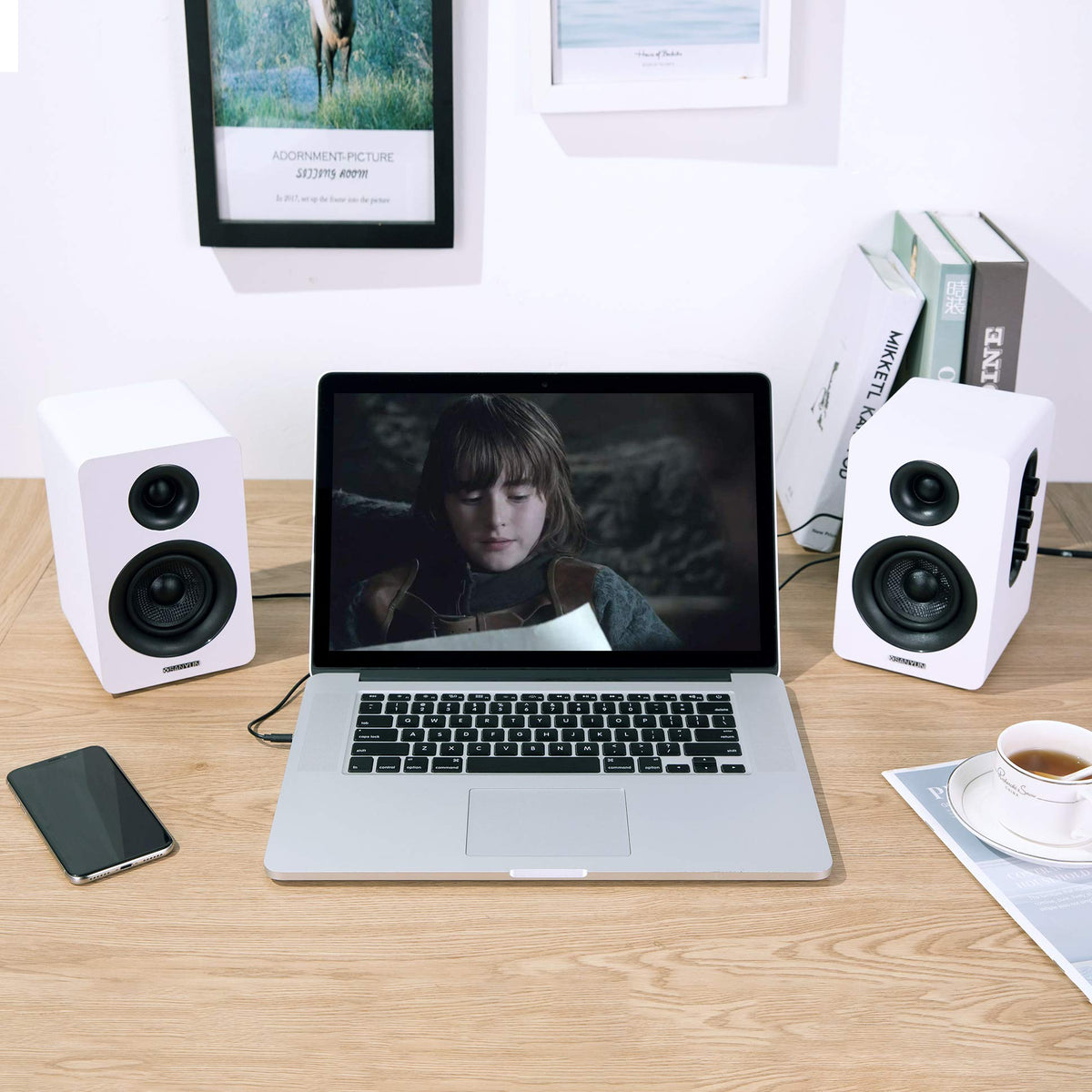 Sanyun SW208 Active Bluetooth Bookshelf Speakers 24bit DAC White NEW