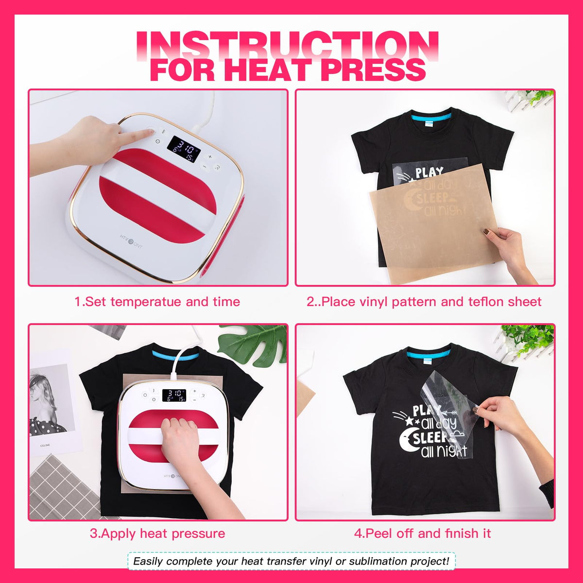 HTVRONT 10x10 Heat Press Machine Portable T-Shirt Iron Red White NEW