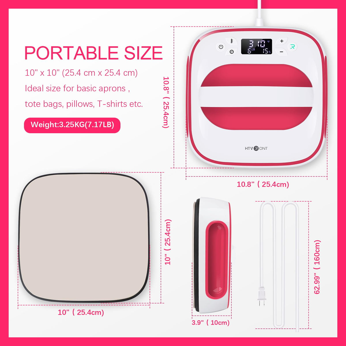 HTVRONT 10x10 Heat Press Machine Portable T-Shirt Iron Red White NEW