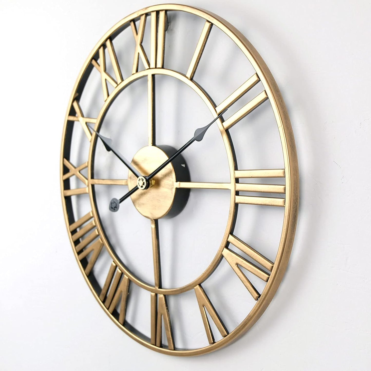 YUNFANG Retro Wall Clock Gold Black Pointer Wrought Iron Vintage Living Room NEW