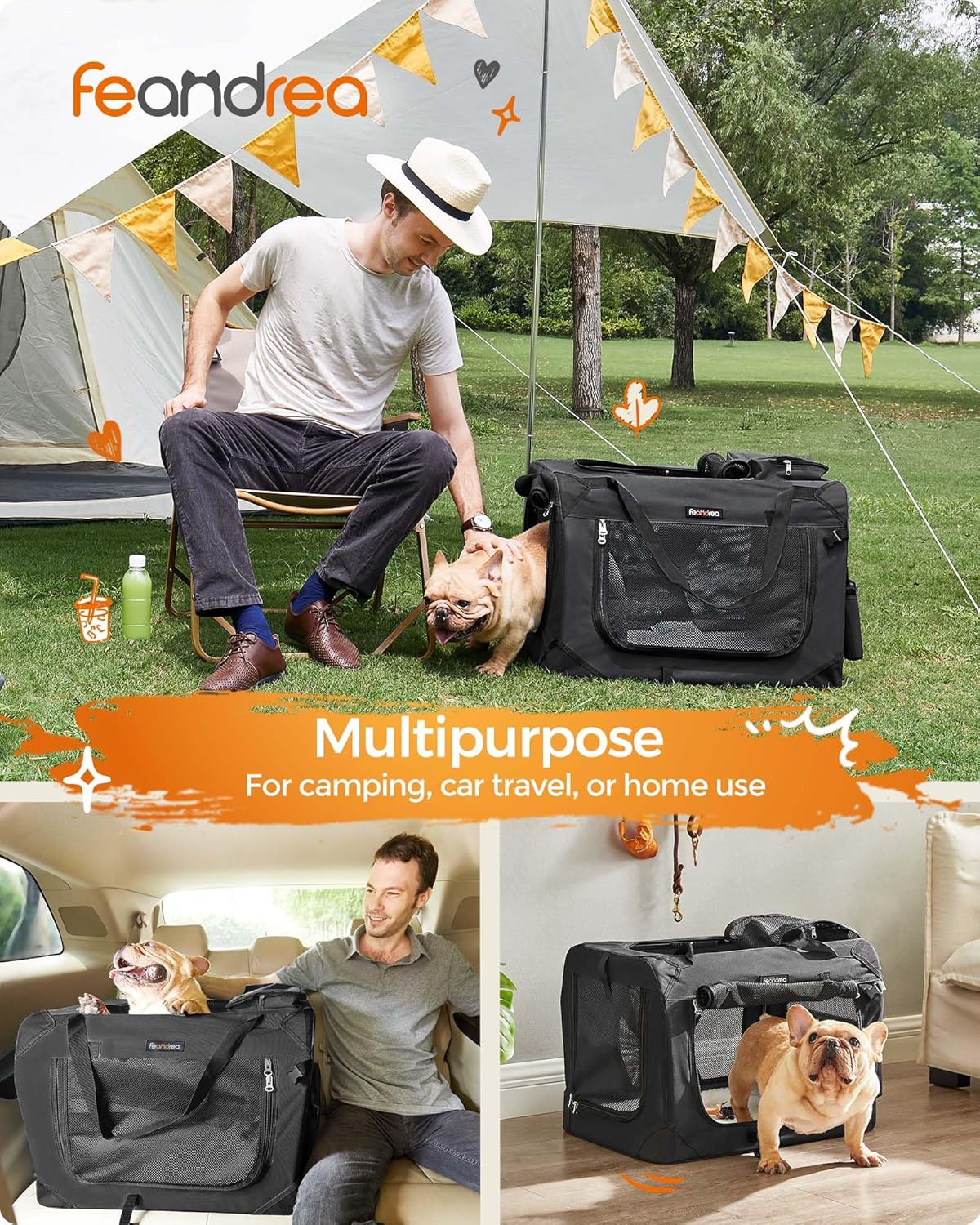 Feandrea Collapsible Pet Carrier Soft Dog Crate Oxford Fabric PVC Coating XL NEW