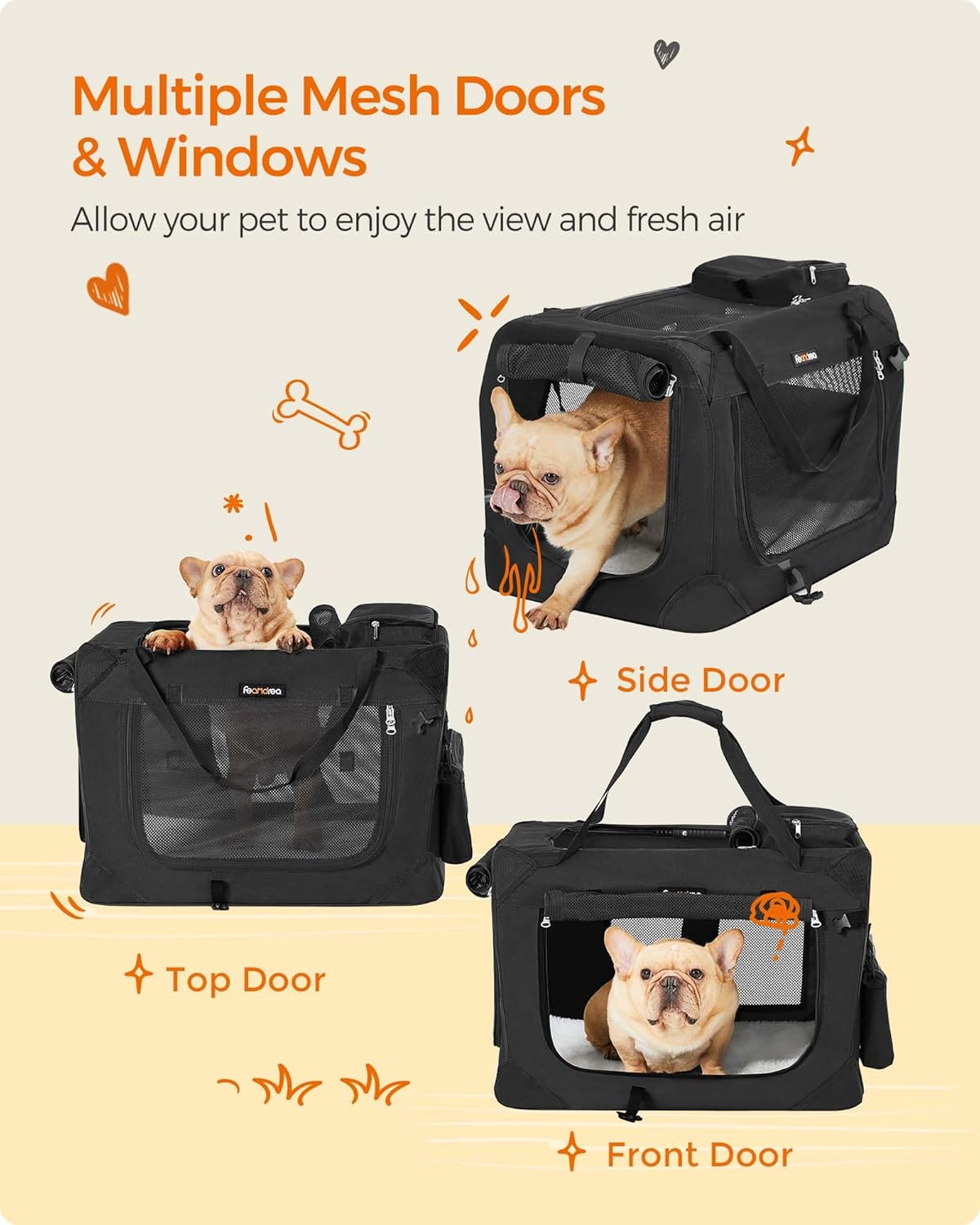 Feandrea Collapsible Pet Carrier Soft Dog Crate Oxford Fabric PVC Coating XL NEW