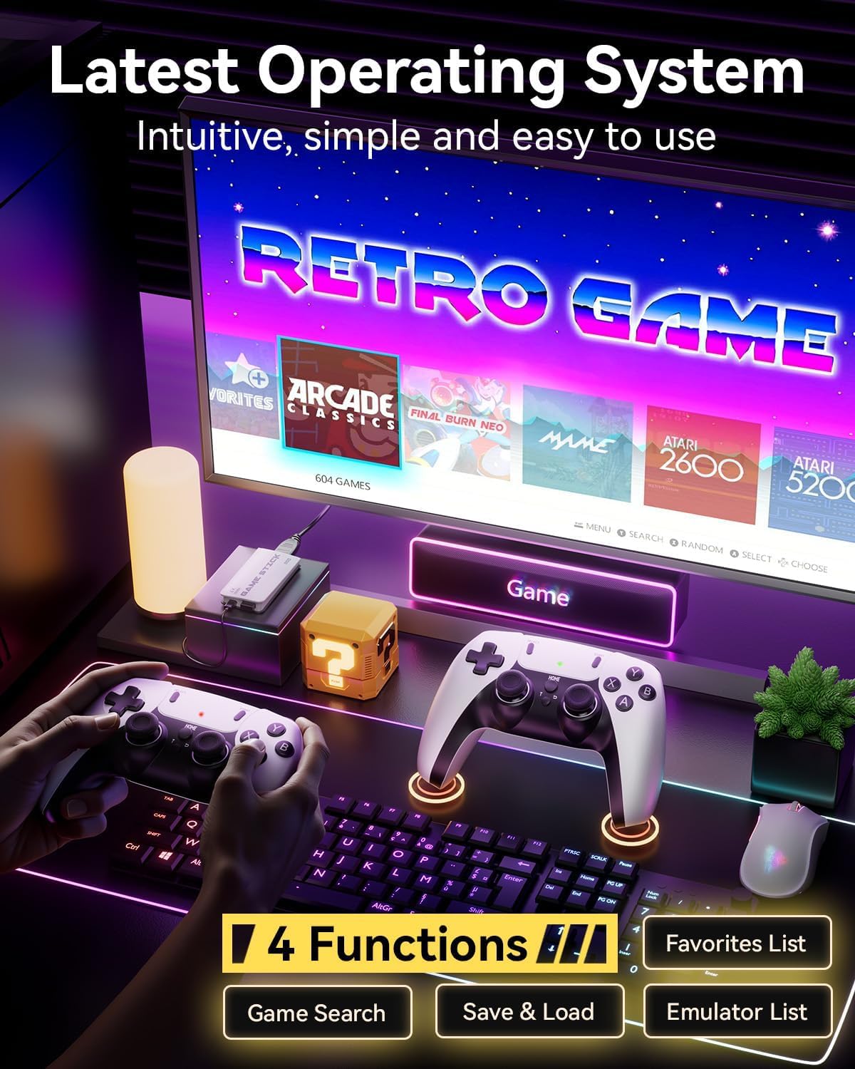 Retro Game Console Stick 4K HDMI Built-in 18 Emulator Classic Video White NEW