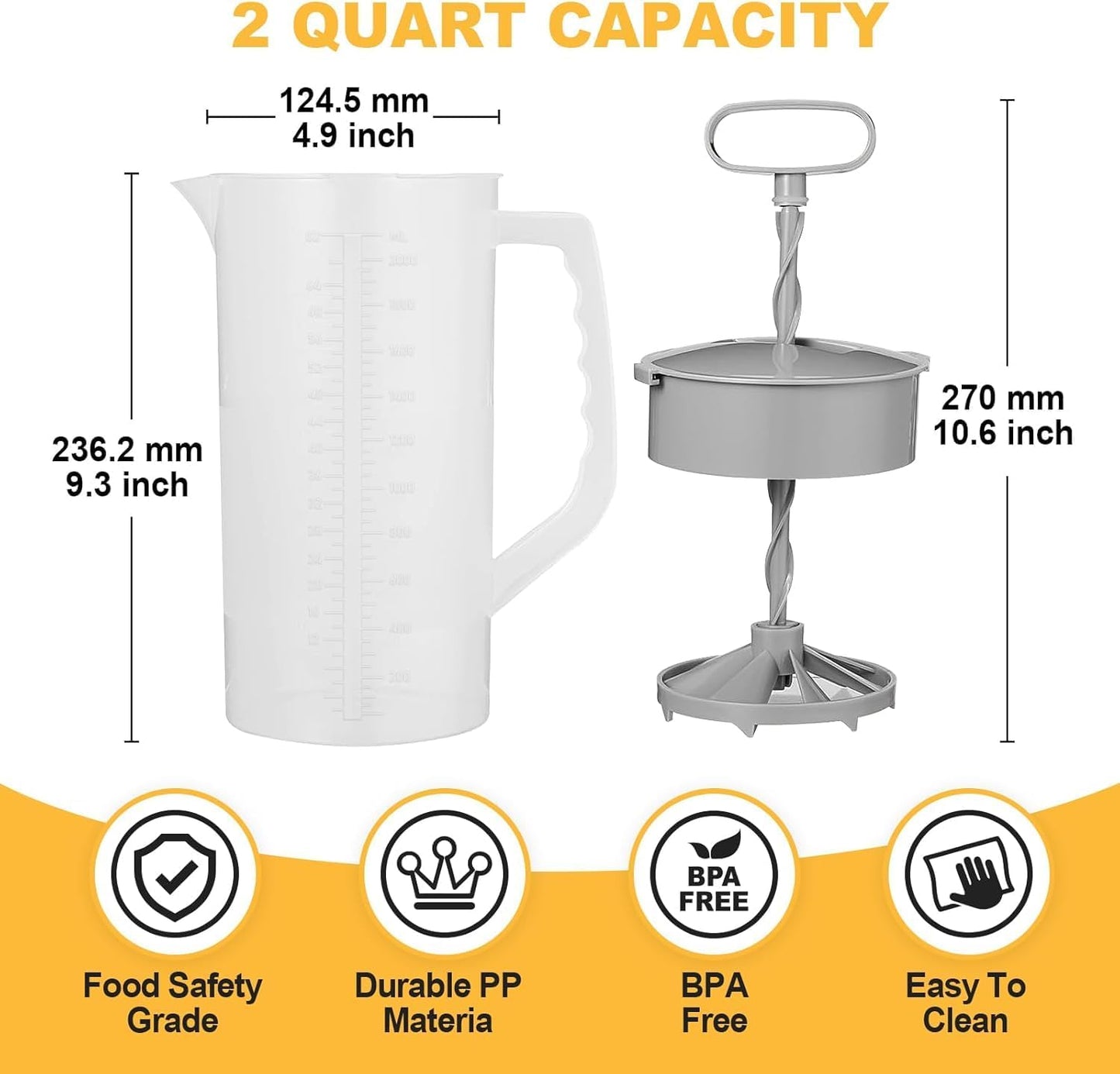2 Quart Plastic Water Pitcher with Lid Transparent and Grey Angled Jugs NEW