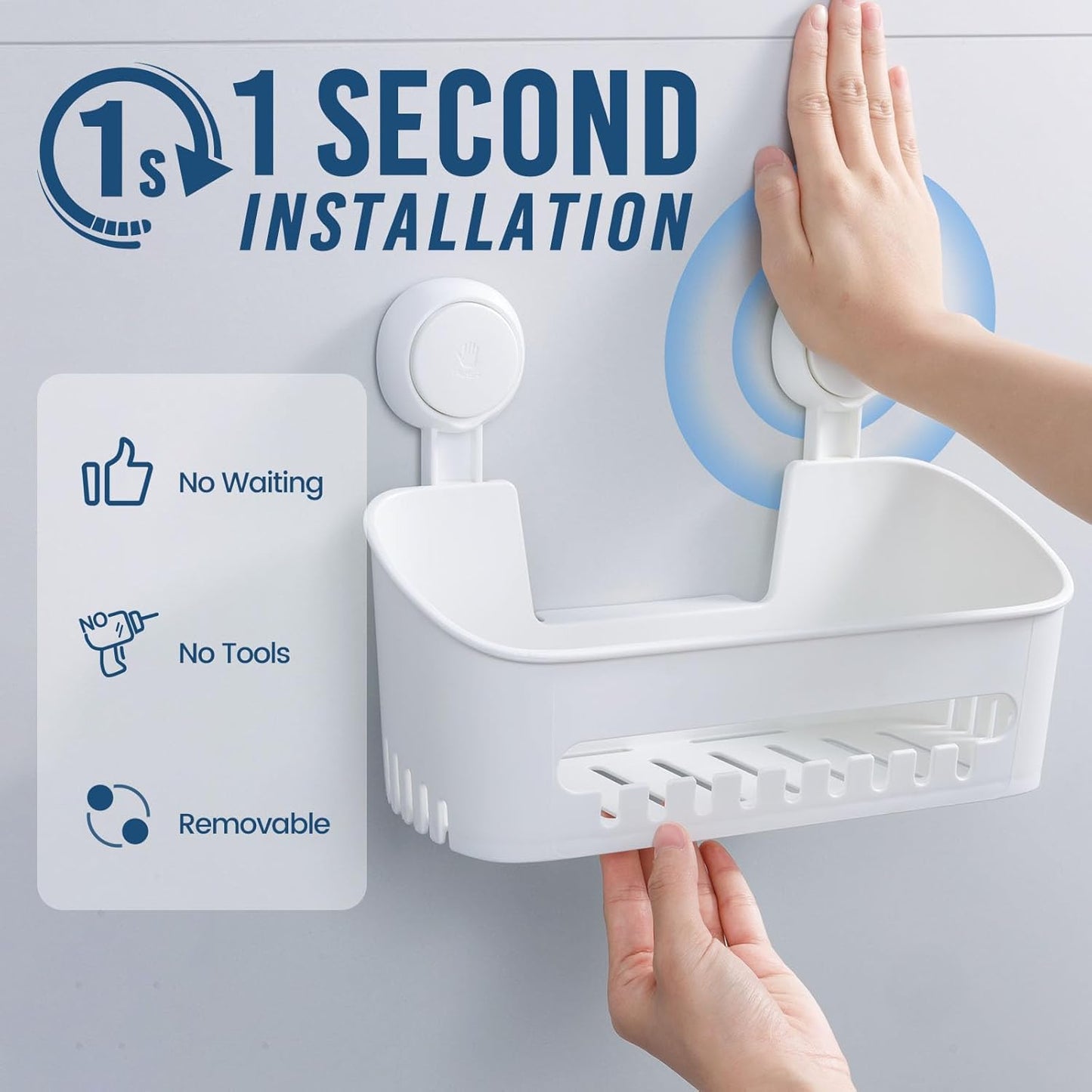 Bathroom Organizer Suction Cup Shower Caddy Removable White 27.4x9.4x7.4cm DEMO