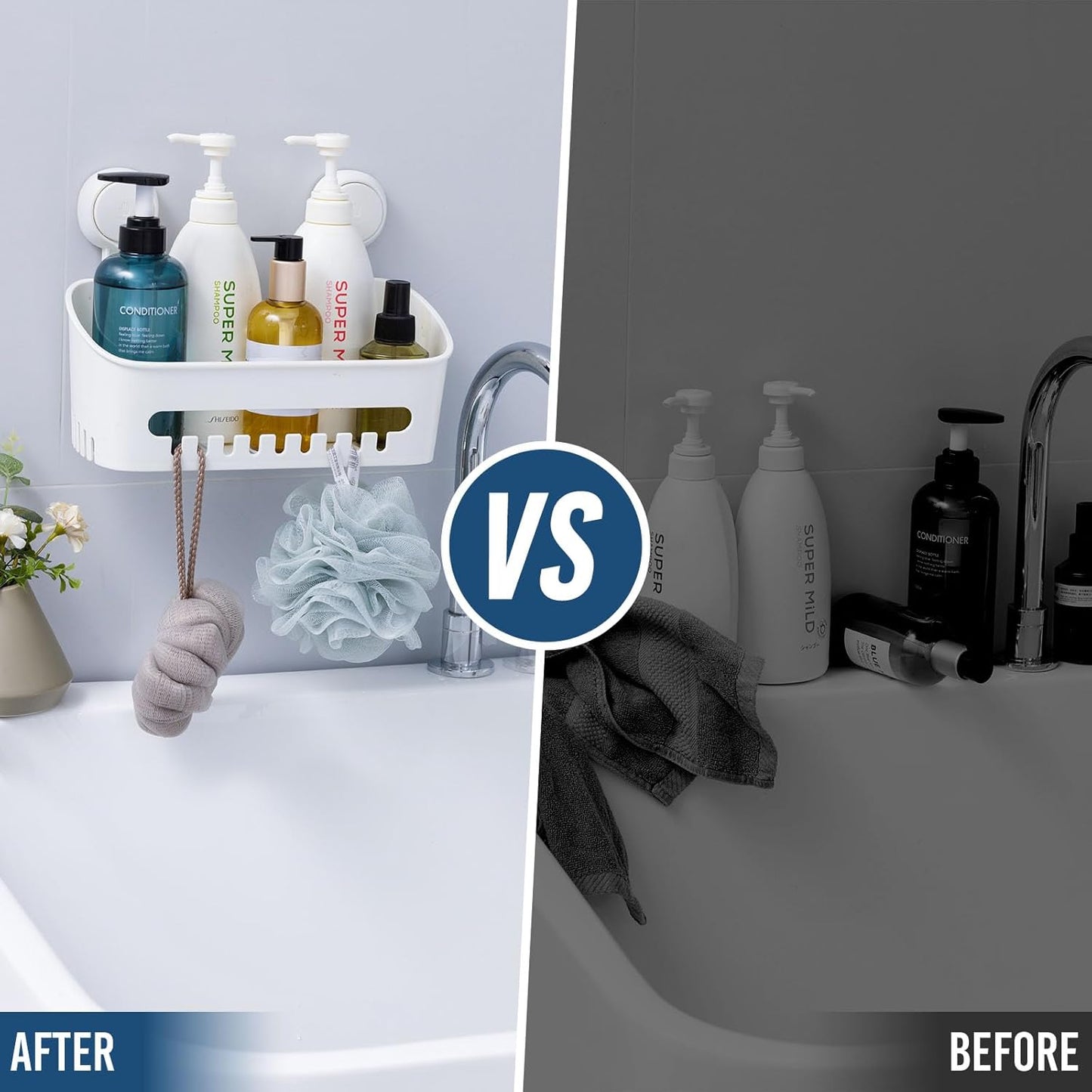 Bathroom Organizer Suction Cup Shower Caddy Removable White 27.4x9.4x7.4cm DEMO
