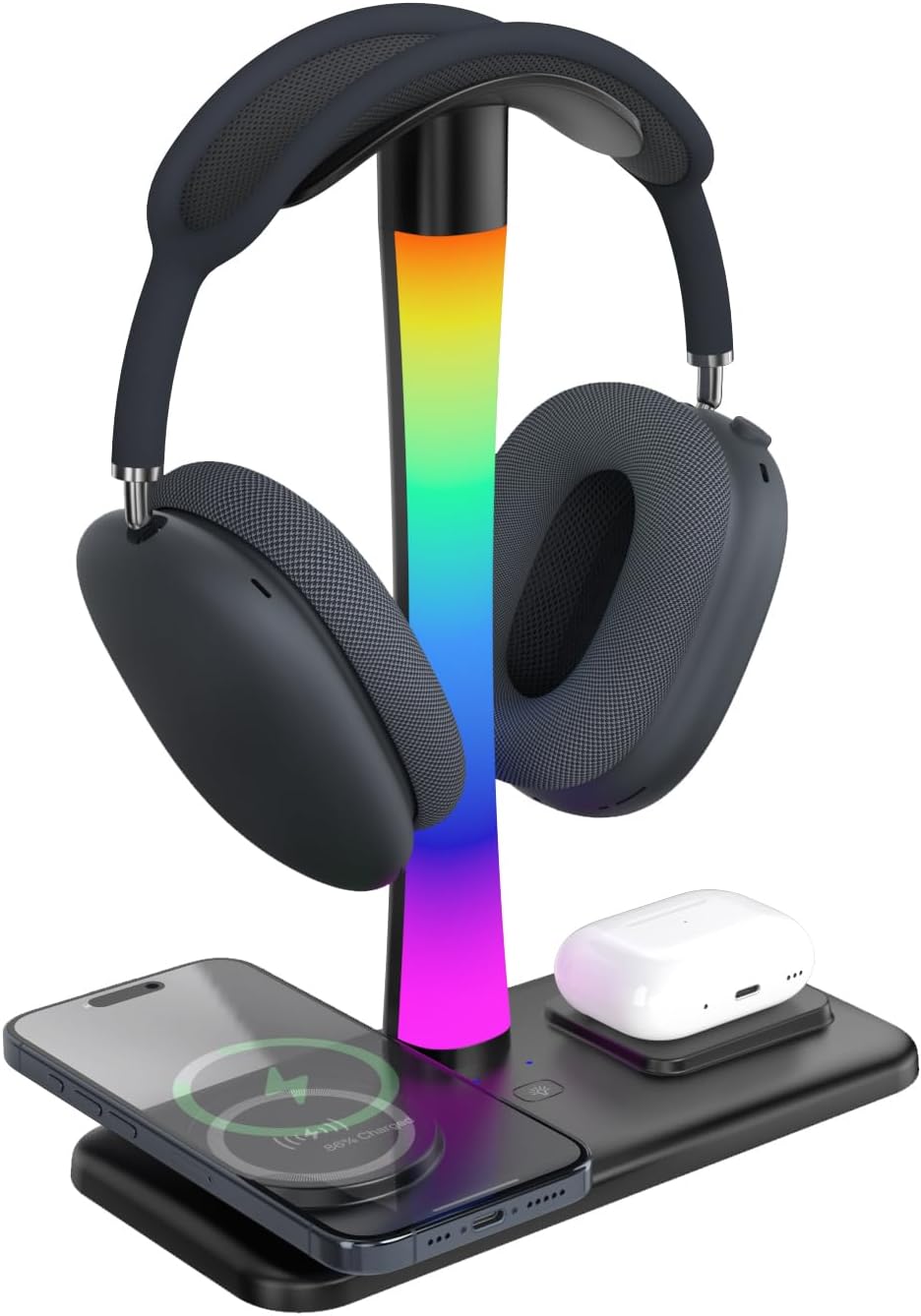 Wireless Charging Headphone Stand with RGB Lighting in Black NEW