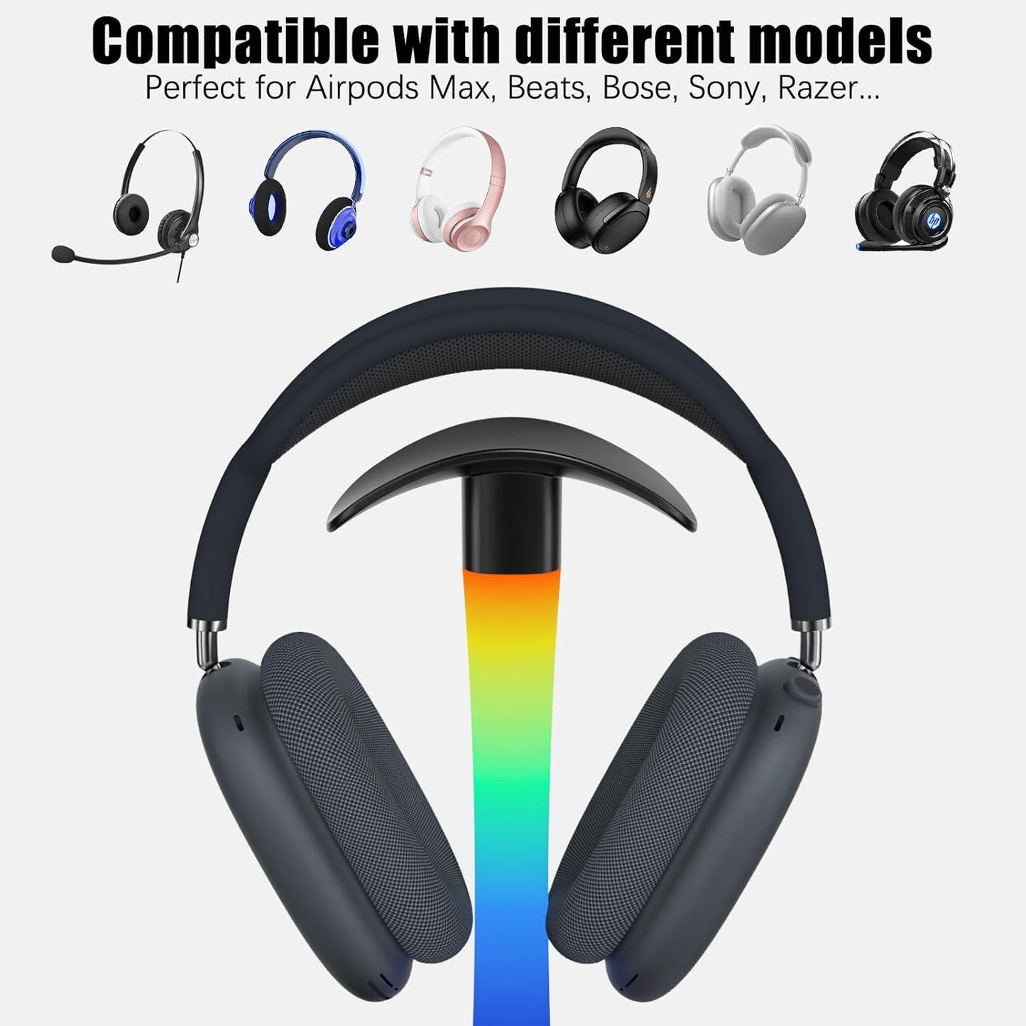 Wireless Charging Headphone Stand with RGB Lighting in Black NEW