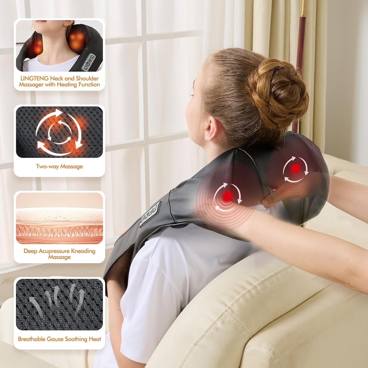 Black Neck Massagers and Back Massager with Deep Tissue Shiatsu Massage Heat NEW