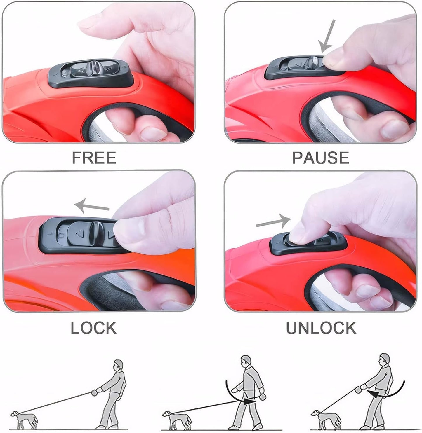 Retractable Dog Leash Lead Dispenser Reflective Nylon Rope Black Large 5m NEW
