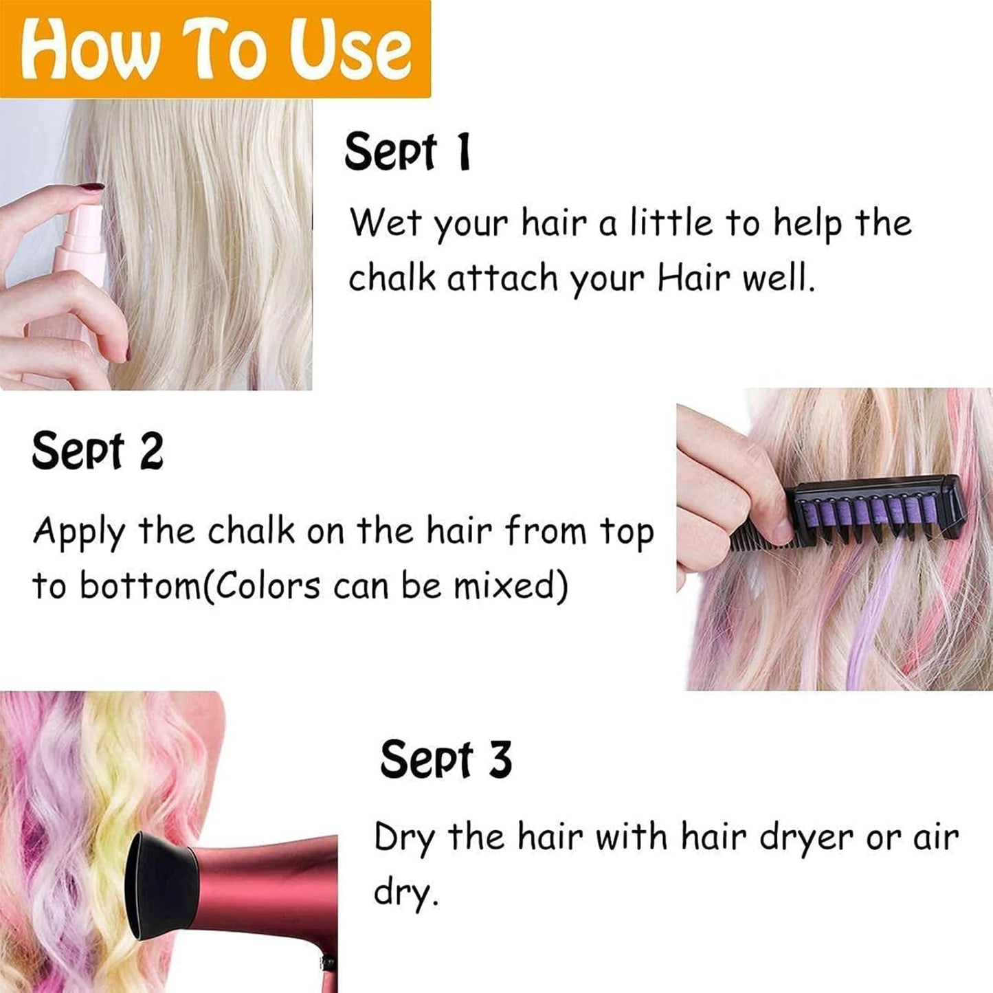 Vibrant Multicolour Hair Chalk Comb Set - 10 Temporary Chalks for DEMO