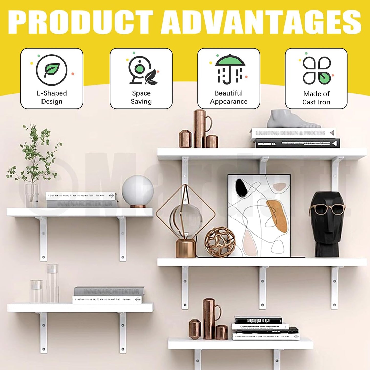 Mardatt 8" White Wall Shelf Brackets Heavy Duty Storage Organizer Shelves NEW