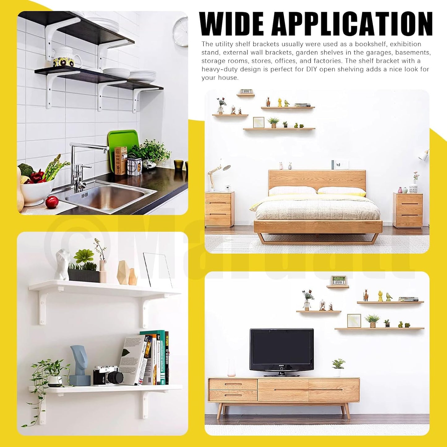 Mardatt 8" White Wall Shelf Brackets Heavy Duty Storage Organizer Shelves NEW
