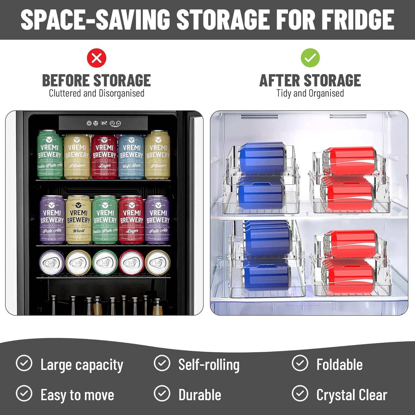 2-Tier Fridge Organizer Clear Plastic Kitchen Storage Accessories Size NEW
