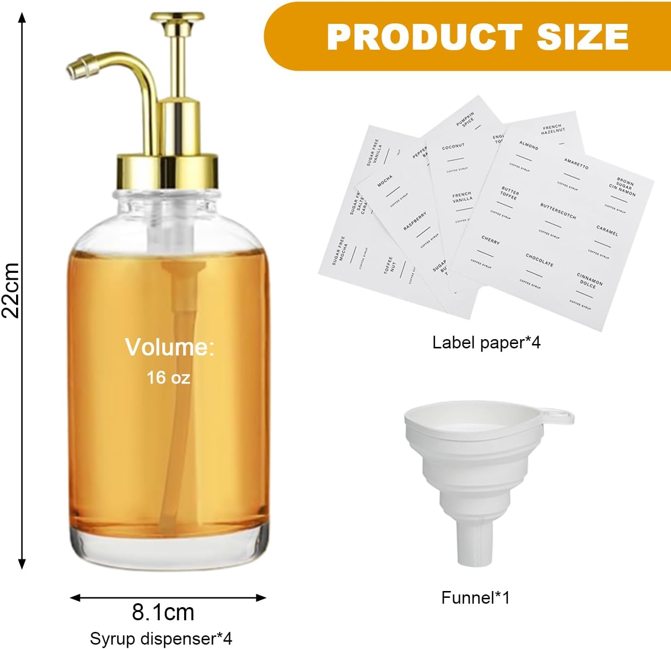 Transparent Glass Food Dispensers Set of 4 Syrup Containers 500ml NEW