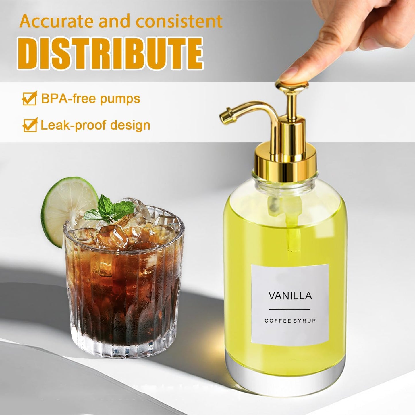 Transparent Glass Food Dispensers Set of 4 Syrup Containers 500ml NEW