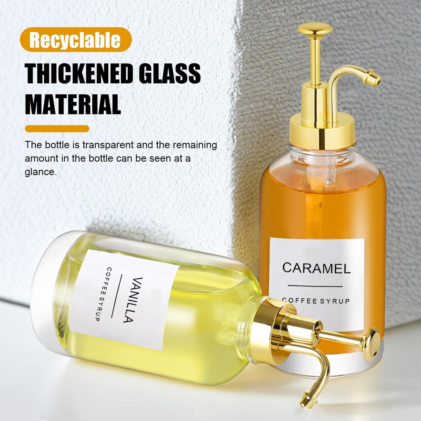 Transparent Glass Food Dispensers Set of 4 Syrup Containers 500ml NEW