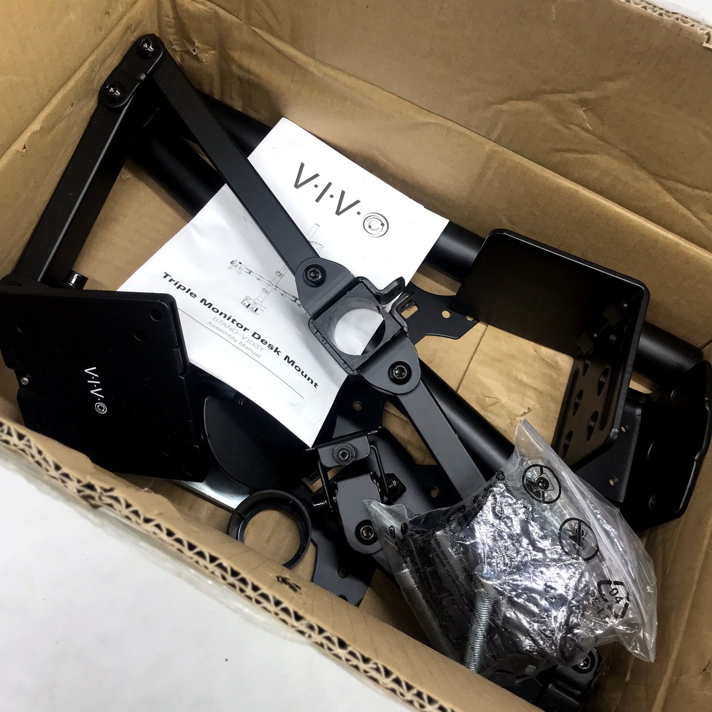 VIVO Adjustable Triple Monitor Desk Mount for Ultrawide Displays Black DEMO