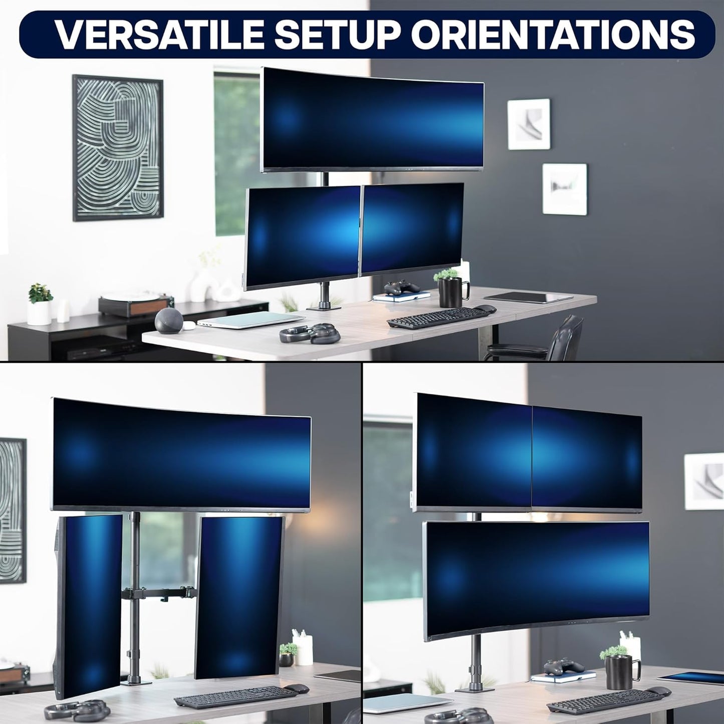 VIVO Adjustable Triple Monitor Desk Mount for Ultrawide Displays Black DEMO