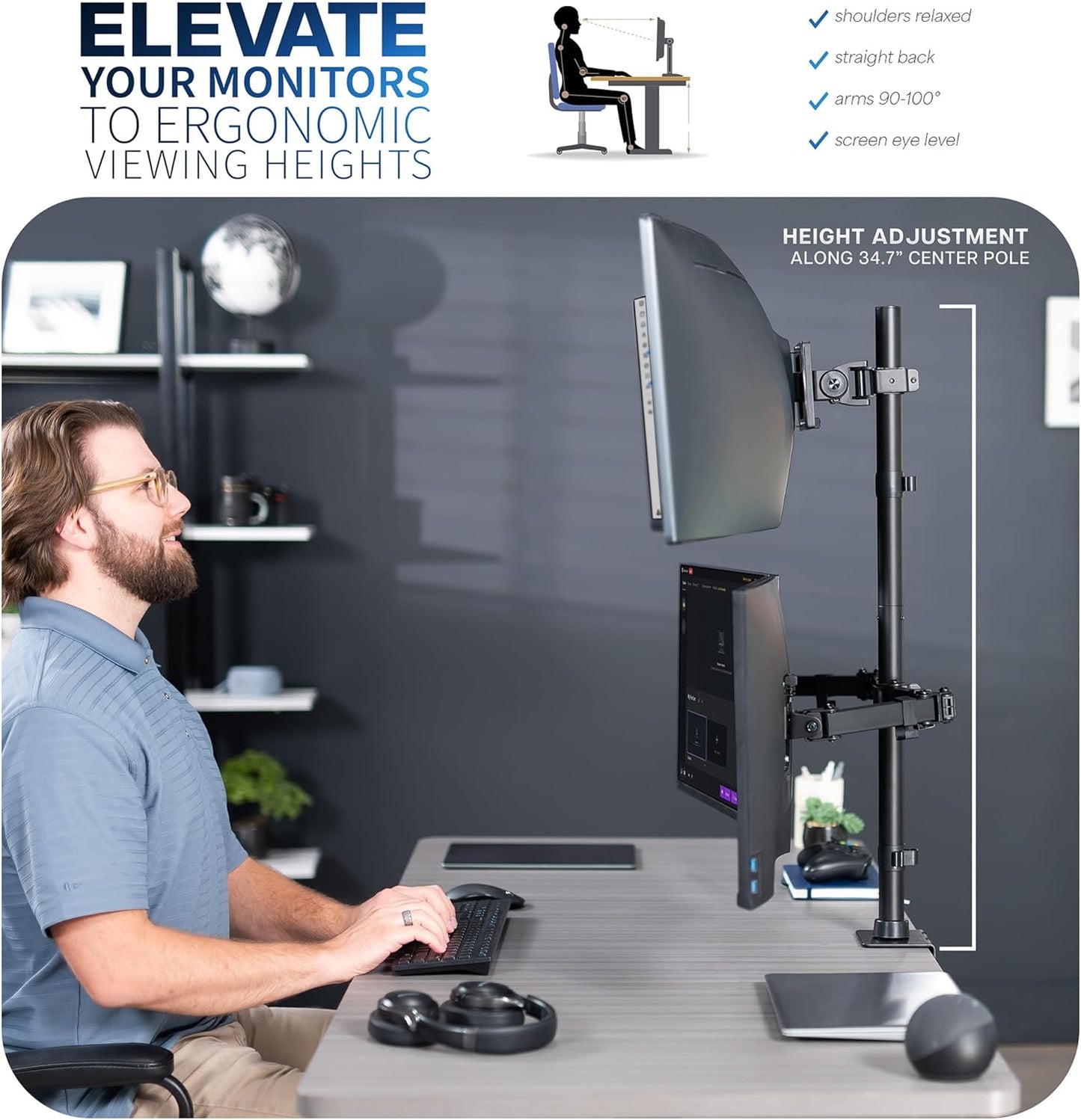 VIVO Adjustable Triple Monitor Desk Mount for Ultrawide Displays Black DEMO