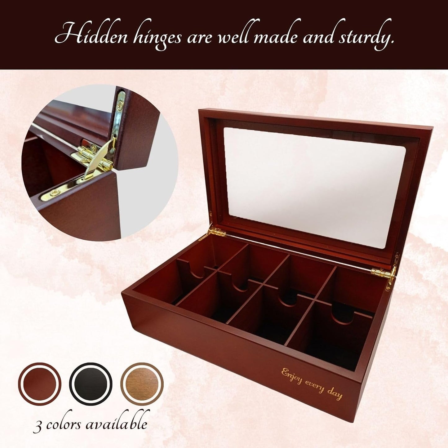 BJOYFUL&LOVED BJL Wooden Tea Box Organizer 8 Compartments Food Storage NEW