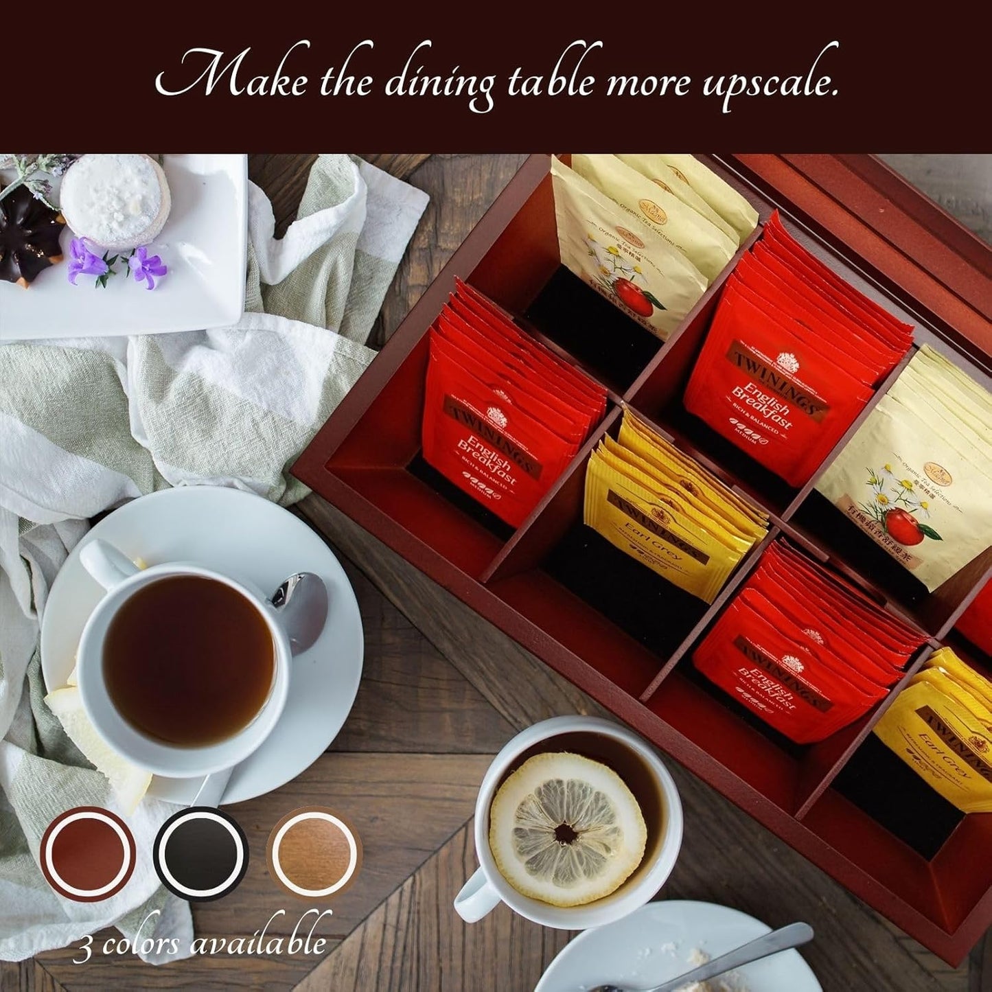BJOYFUL&LOVED BJL Wooden Tea Box Organizer 8 Compartments Food Storage NEW